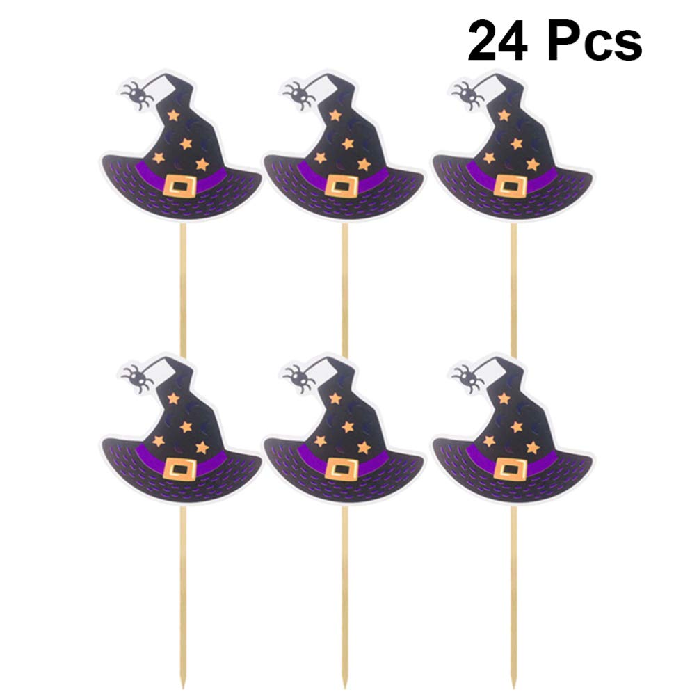 24-Piece Halloween Cupcake Toppers Set - Witch Hat Cake Decorations for Halloween Party Supplies | Perfect for Cupcakes, Cakes & Dessert Table Displays