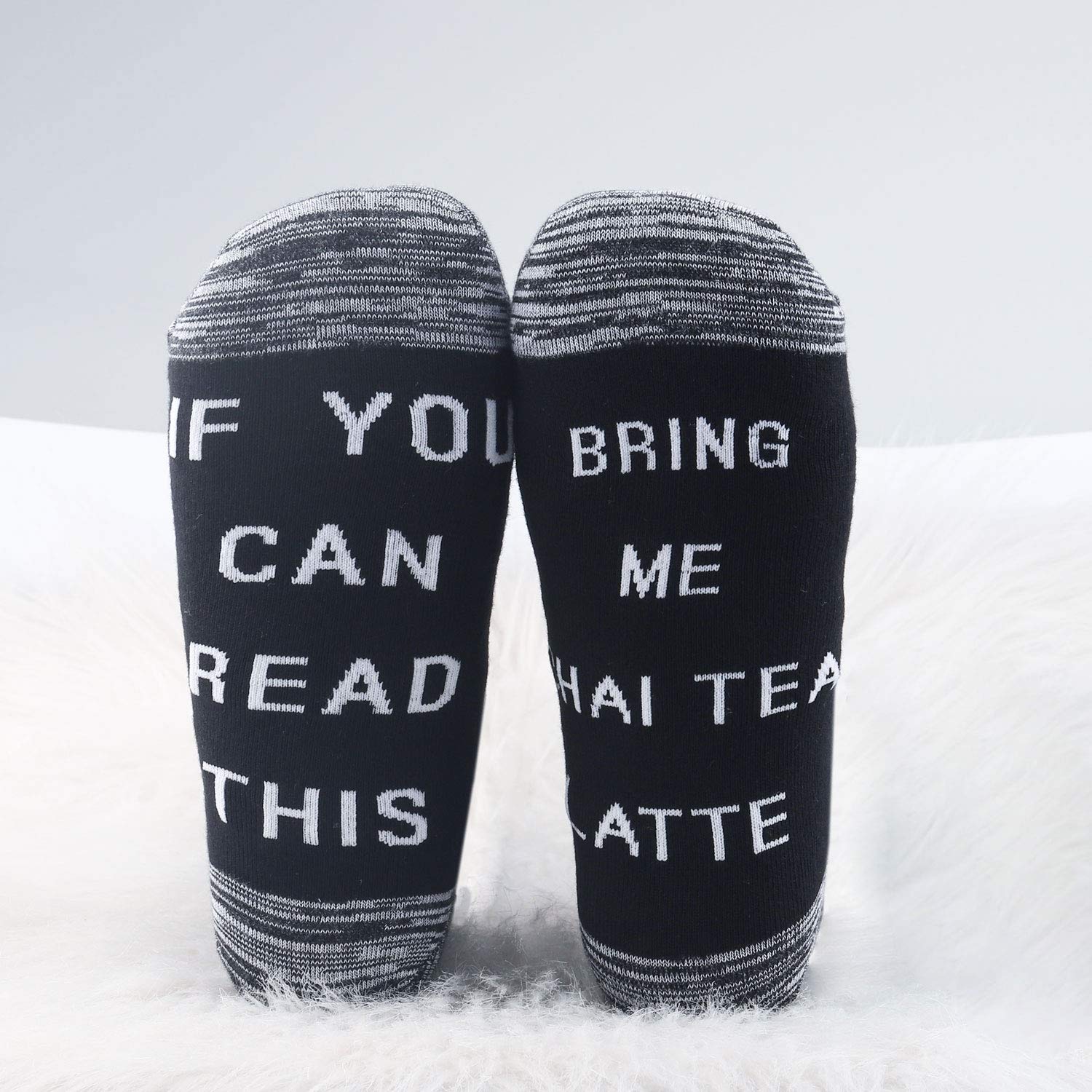 JXGZSO 2 Pairs Funny Novelty Socks - 'Bring Me a Chai Tea Latte' & 'Can Read This' Coffee Lover Gifts for Women & Men - Perfect for Tea Parties, Cozy Nights & Christmas Presents