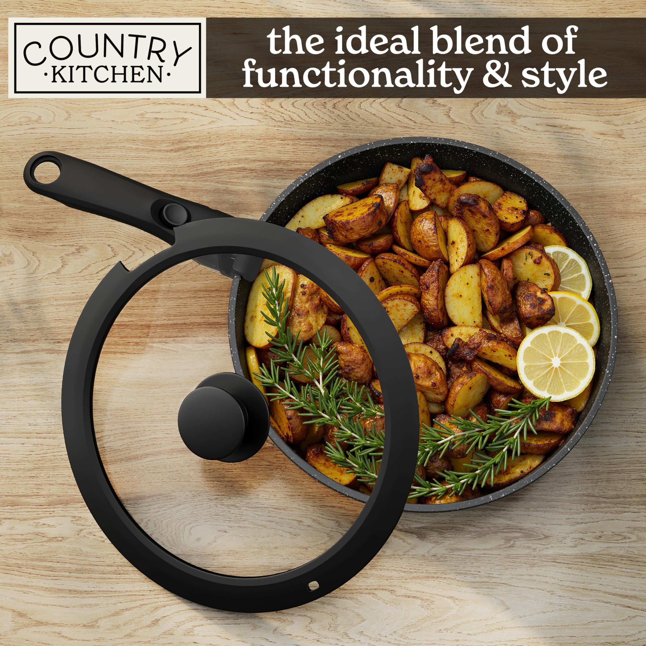 **Premium Country Kitchen Cookware Set with Removable Handle - Oven & RV Safe Nonstick Pots and Pans Set in Black - Ideal for Home Cooking, Camping & RV Travel**