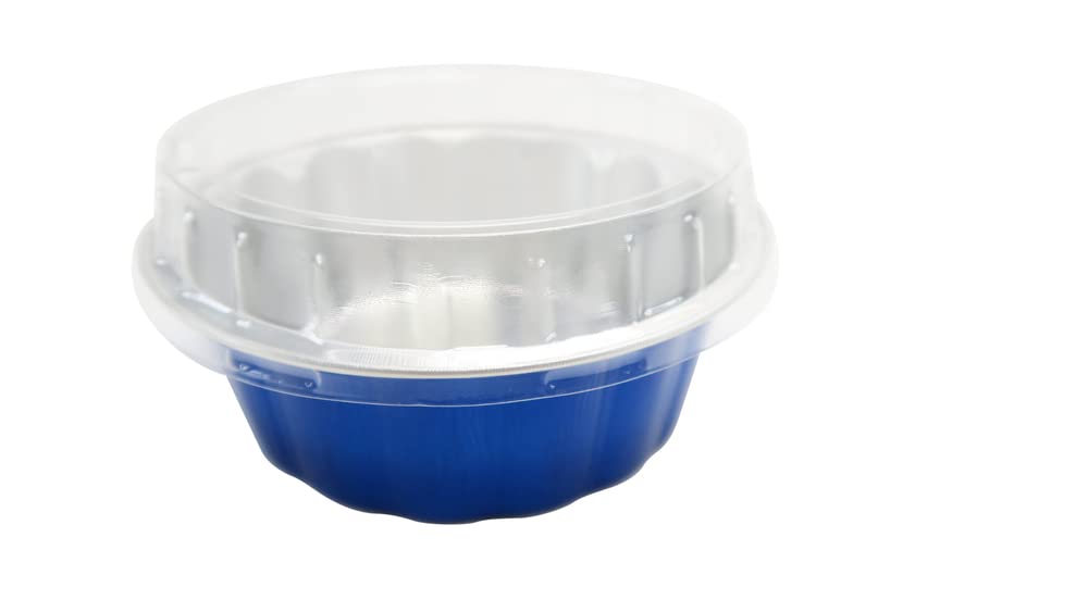 8 oz Disposable Round Aluminum Foil Pans with Snap-on Lids - Mini Cake Pans for Baking, Cupcakes & Desserts | Sturdy Scalloped Design & Vibrant Colors | Perfect for Parties, Picnics & Meal Prep (Set of 50)