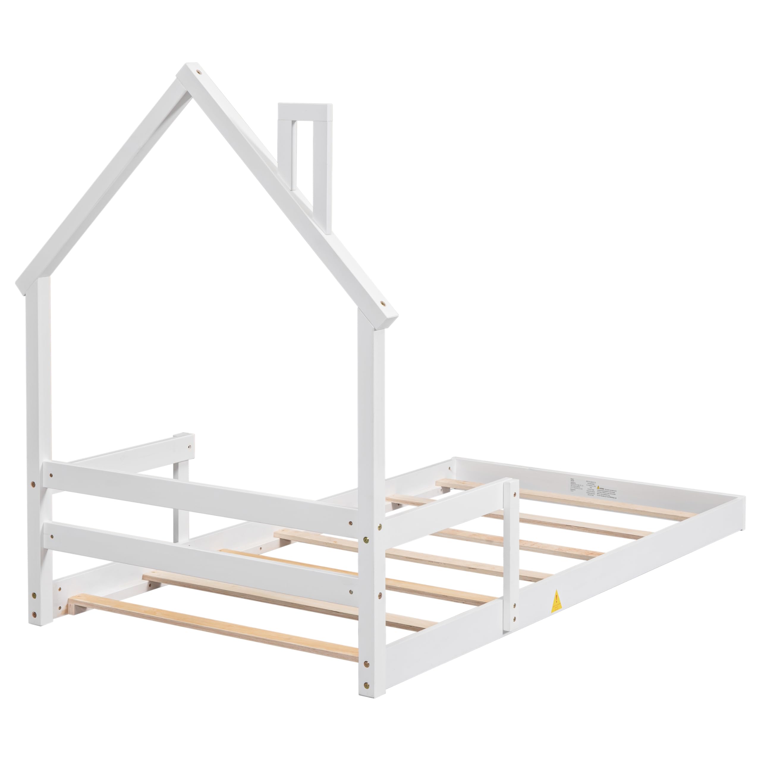 Bellemave Twin Size House-Shaped Headboard Floor Bed for Kids - Montessori Wooden House Bed with Safety Handrails & Slats - Perfect for Girls & Boys Bedrooms (Twin, White) - Ideal for Montessori Rooms, Playrooms & Kids' Bedrooms
