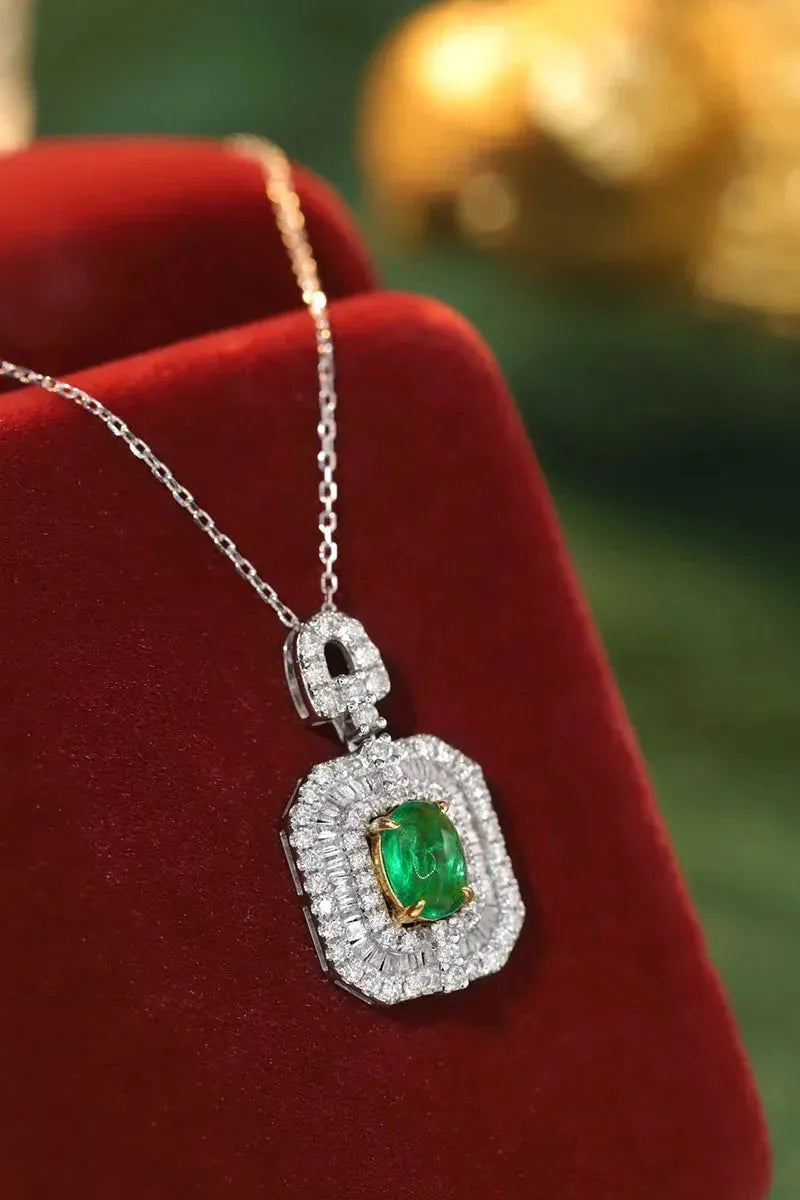 18K White & Yellow Gold Necklace with Real Natural Emerald & Diamond Gemstones | Luxury Women's Jewelry for Parties, Weddings & Special Occasions