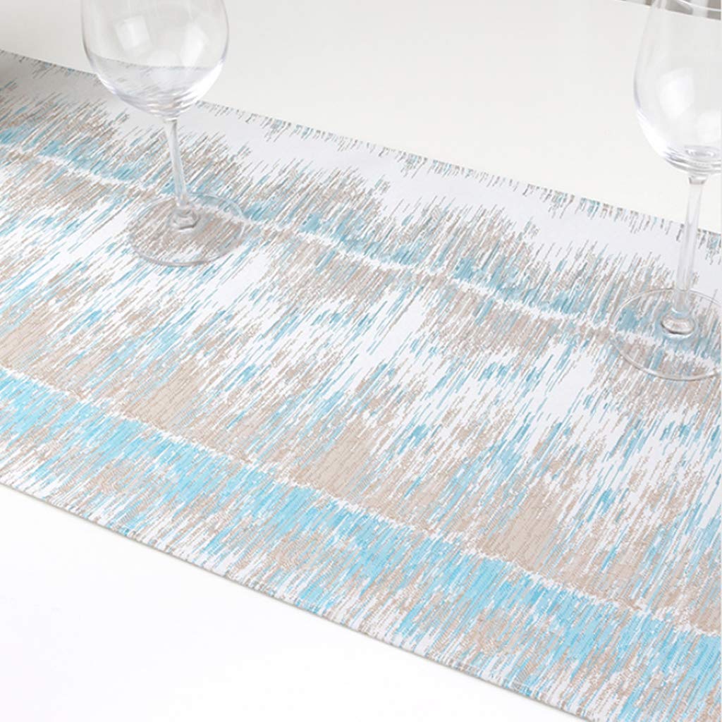 Silver and Blue Jacquard Tassel Table Runner - 35x228cm Farmhouse Style Decorative Placemat for Coffee Table, Shoe Bench, Dresser, TV Cabinet & Dining Table - Perfect for Rustic Home Decor and Holiday Dinner Settings