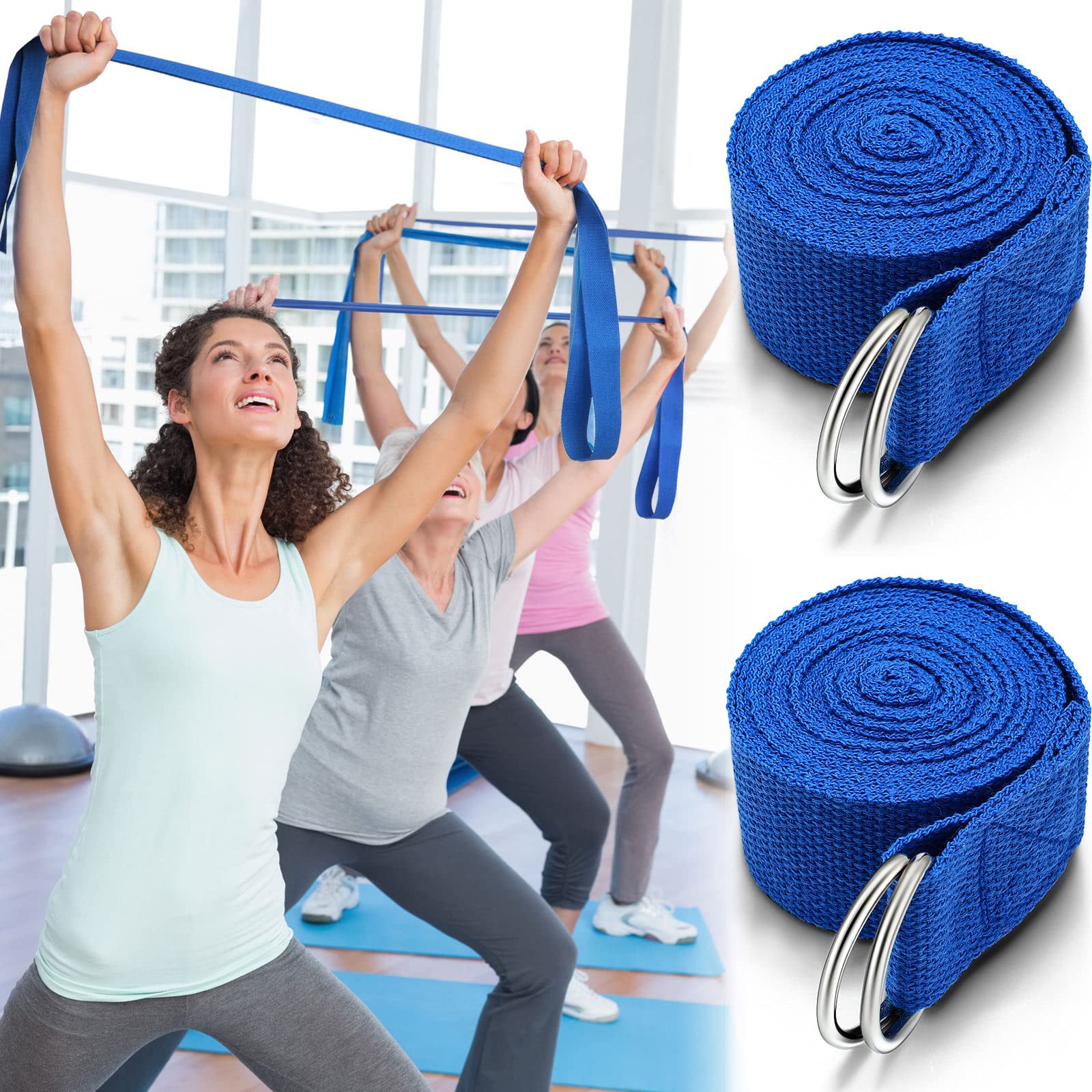 6-Pack 8 Ft Yoga Straps with Adjustable D-Ring Buckles - Stretching, Pilates, Gym Workouts, and Posture Improvement - Perfect for Home, Studio & Travel Fitness Accessories