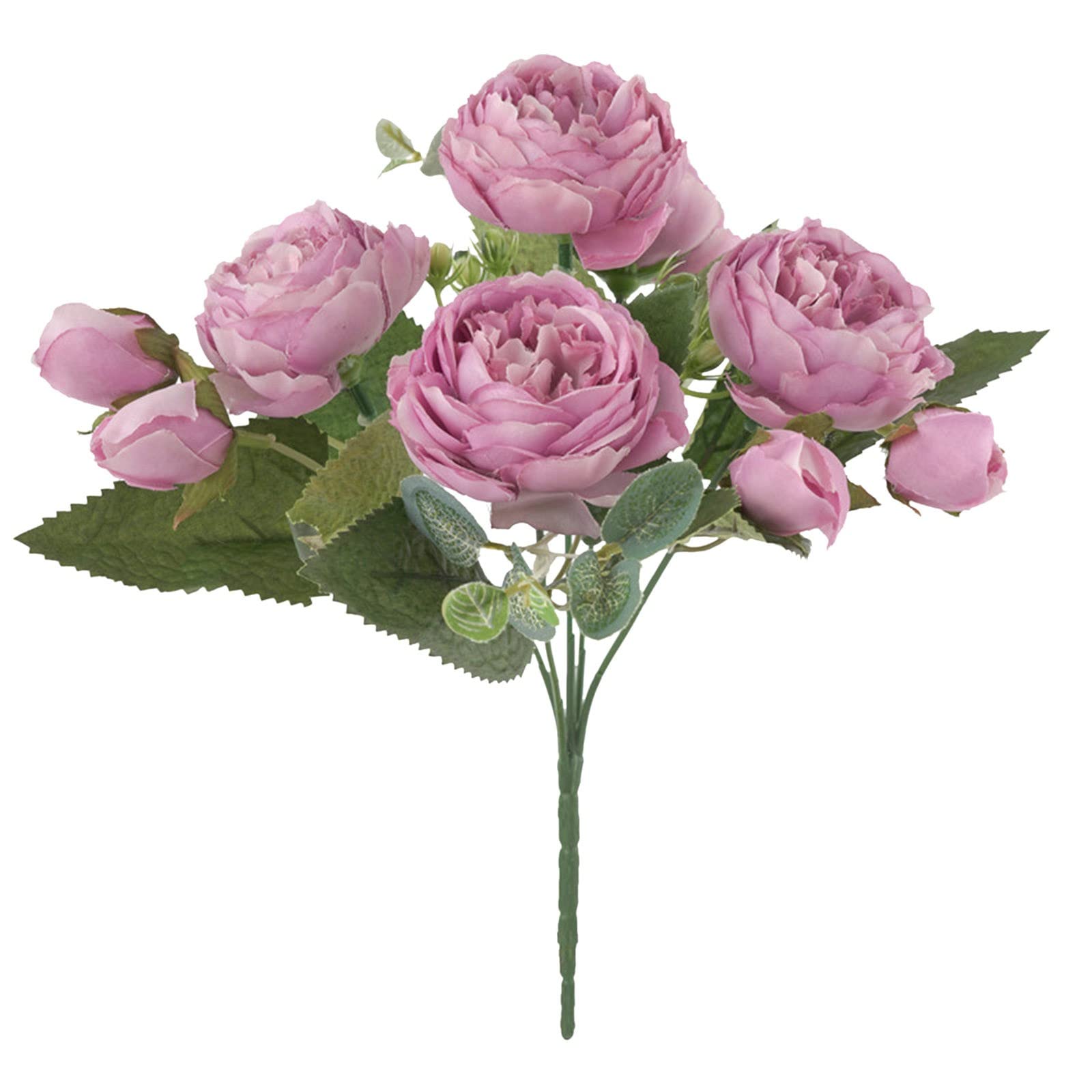 Artificial Peony Silk Flowers - Realistic Fake Rose Wedding Bouquets, Hand-Tied Pink Floral Arrangement for Bridal, Home Decor, and Party Centerpieces