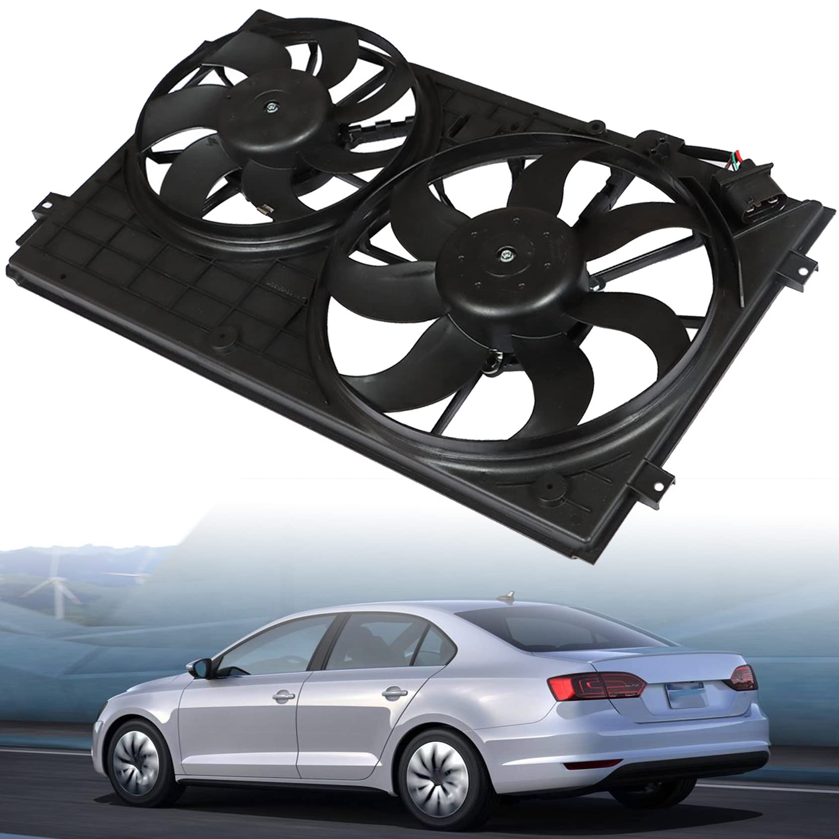 621490 620-805 Engine Radiator Condenser Cooling Fan Assembly Replacement for 2010-2013 VW Golf & 2012-2013 VW Passat - Compatible with Part Numbers 1K0959455ET, 1K0959455FR, 1C0959455C, 6X0959455 (12V) - Perfect for Engine Cooling System Repair & Maintenance