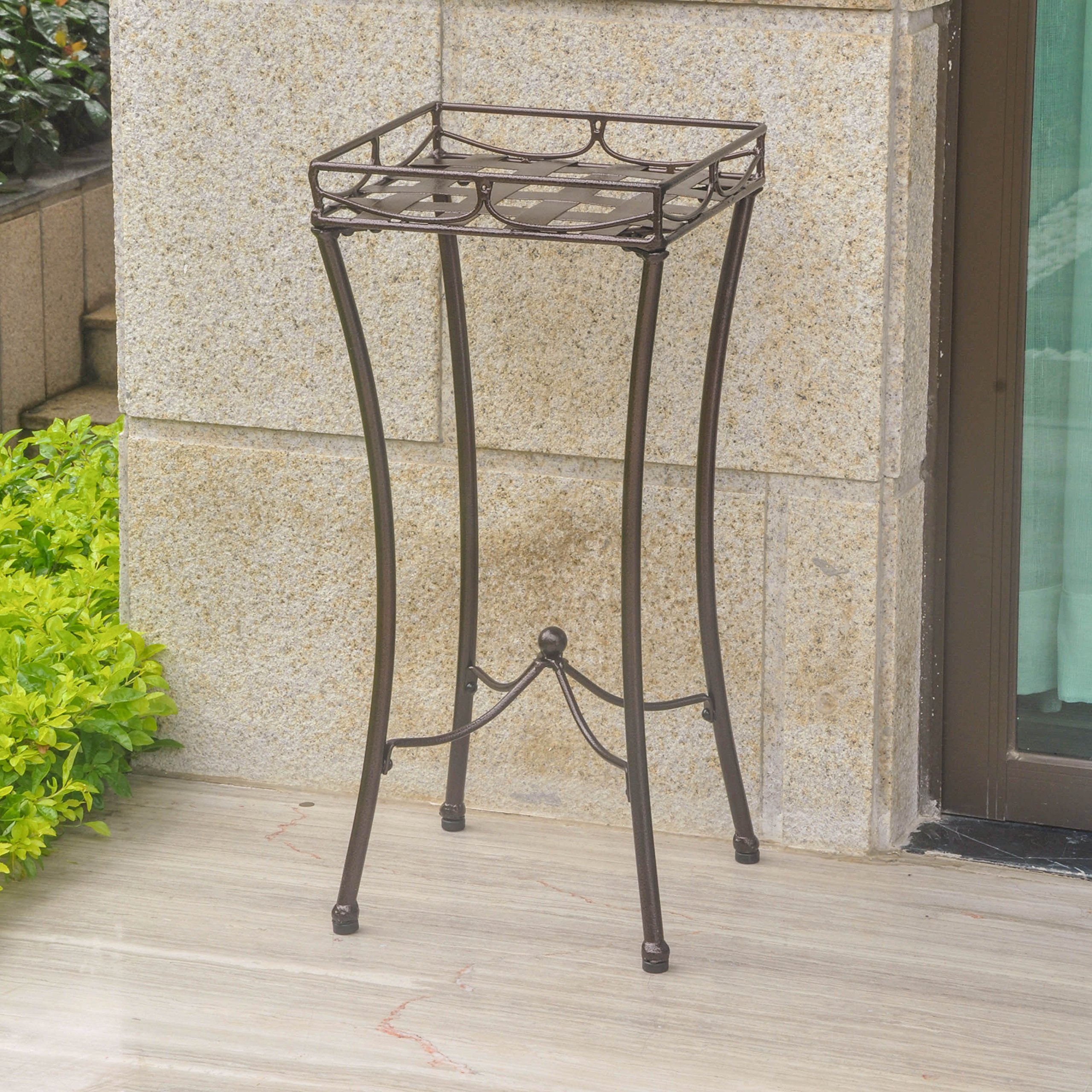 Santa Fe Iron Nailhead Square Plant Stand in Bronze - Perfect for Indoor/Outdoor Home Decor, Patio, Garden & Living Room Plant Display