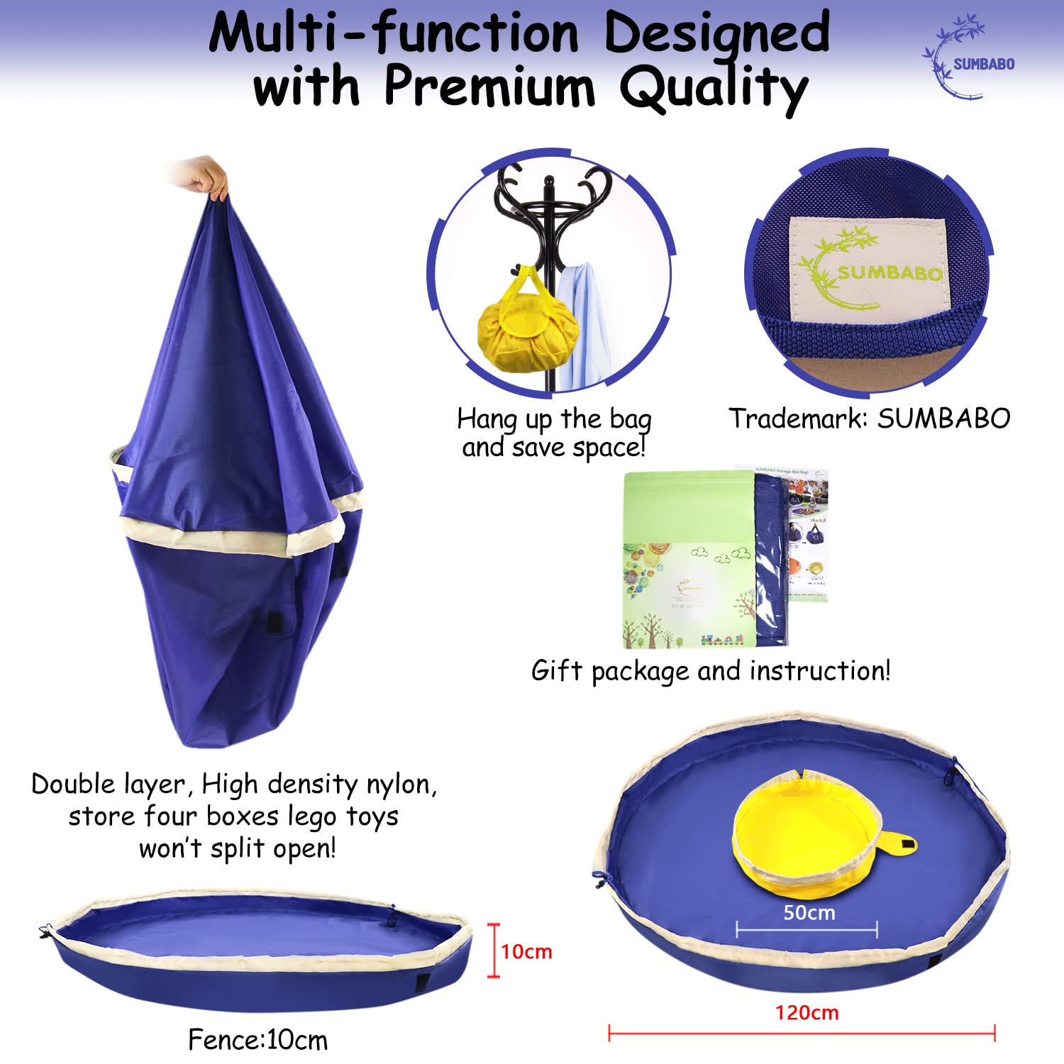 SUMBABO Toy Storage Bag - Play Mat & Organizer for Kids - Travel Gift 2Pcs (Big+Mini) - Perfect for Home & Travel