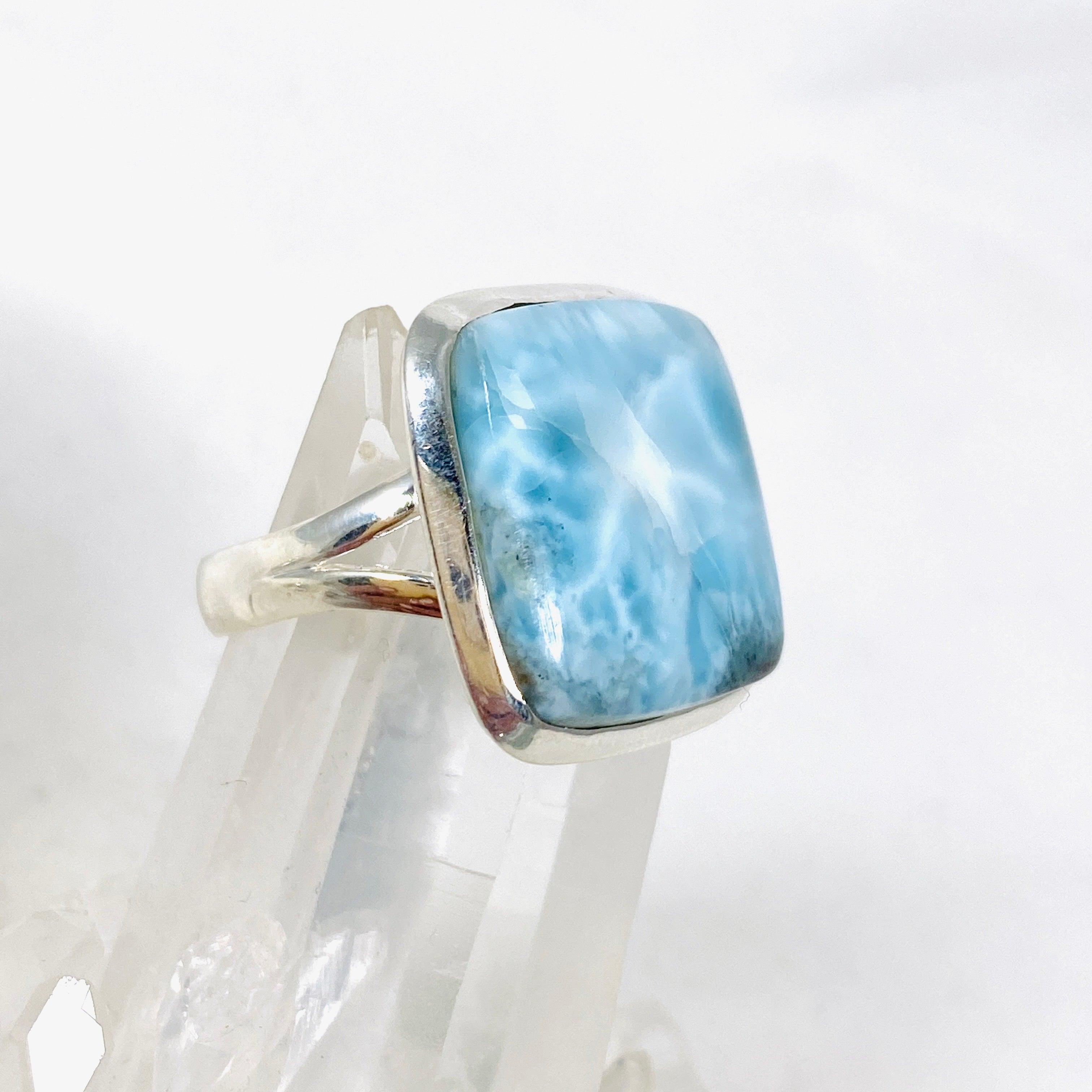 Larimar Square Ring Size 10 - Genuine Blue Stone Silver Jewelry for Women - Perfect for Beach Vacation, Boho Fashion & Gift Giving