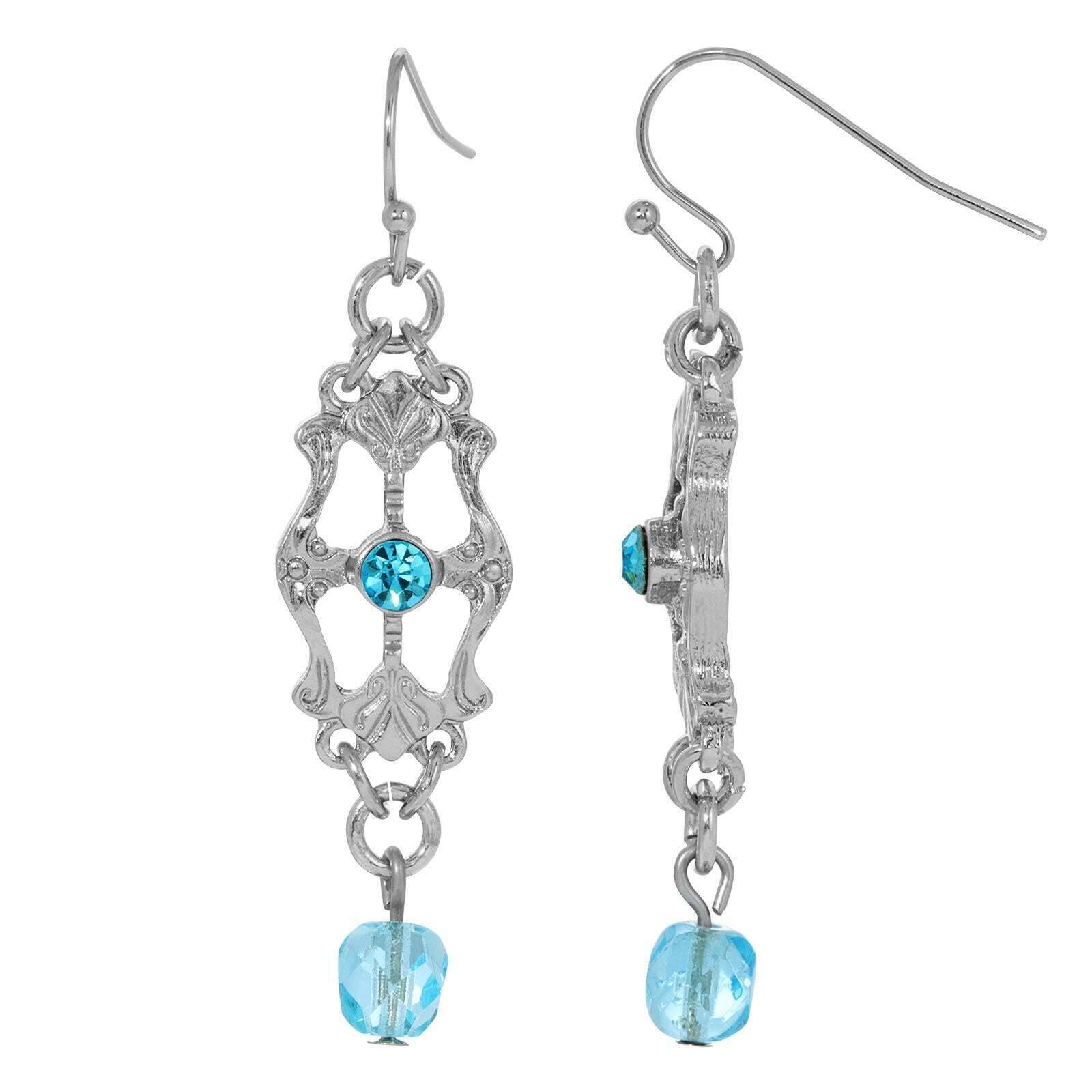 1928 Jewelry Deco Flare Aqua Blue Crystal Drop Earrings - Vintage Style Dangle Earrings for Women - Perfect for Parties, Weddings & Evening Events