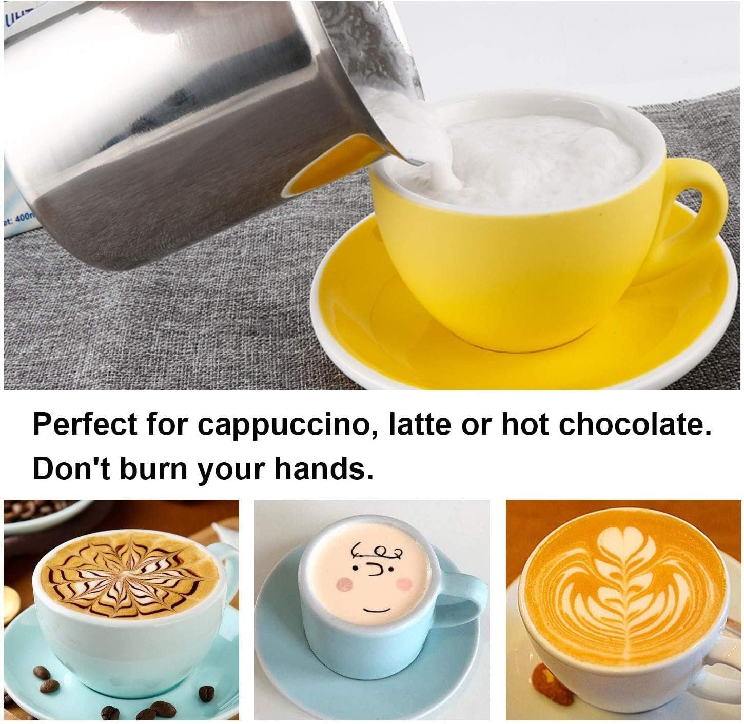 Stainless Steel Milk Frother Pot with Lid - Coffee Foam Maker for Home & Cafe Use