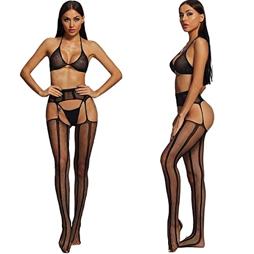 Verterosie 2 Pairs Sexy Garter Belt & Thigh-High Stockings Set - Black Floral Lace Pantyhose with High Waist Suspenders for Women | Perfect for Valentine's Day, Boudoir Photography and Special Occasions