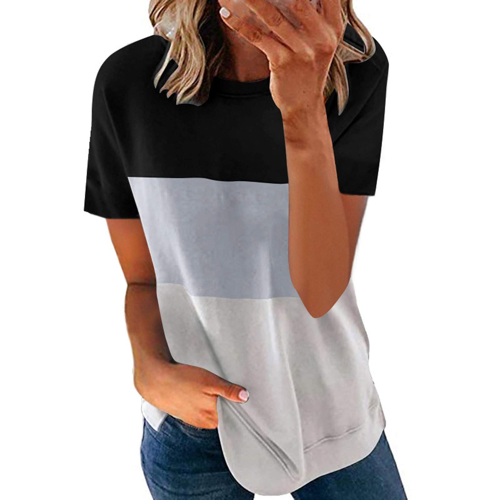 Stylish Women's Short Sleeve T-Shirts - Striped Color Block & Leopard Print Casual & Workout Tops | Perfect for Everyday Wear, Gym, and Office Outfits