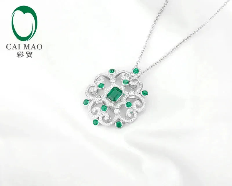 18K White Gold Emerald & Diamond Engagement Pendant - 5x6.5mm Natural Emerald Jewelry for Women | Perfect Anniversary Gift & Bridal Jewelry