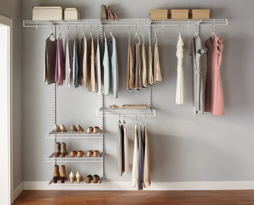 Rubbermaid FastTrack FreeSlide Expandable Closet Organizer System (4-8 Feet) - White Storage Solution for Clothes, Shoes, Hats & Accessories - Perfect for Bedroom, Walk-in Closet & Home Organization