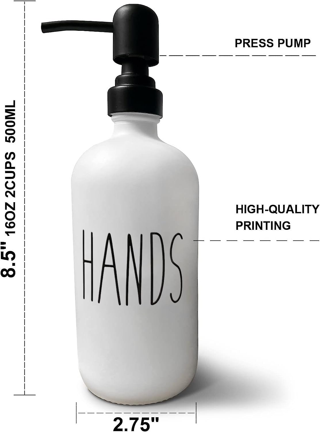 16OZ Glass Soap Dispenser 2 Pack - Stainless Steel Pump for Hand Soap & Dish Soap - Modern Kitchen & Bathroom Accessories (Black & White) - Perfect for Countertop, Sink, and Vanity Organization