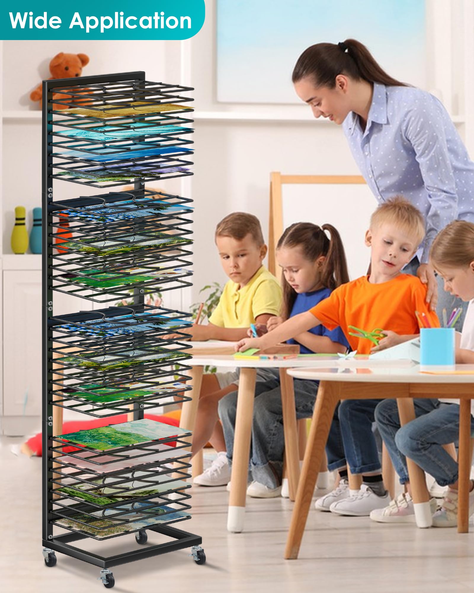 36-Shelf Metal Art Drying Rack with Lockable Wheels | Heavy-Duty Paint Storage Organizer for Art Studios, Classrooms & Schools | Perfect for Drying Paintings, Ceramics & Student Art Projects