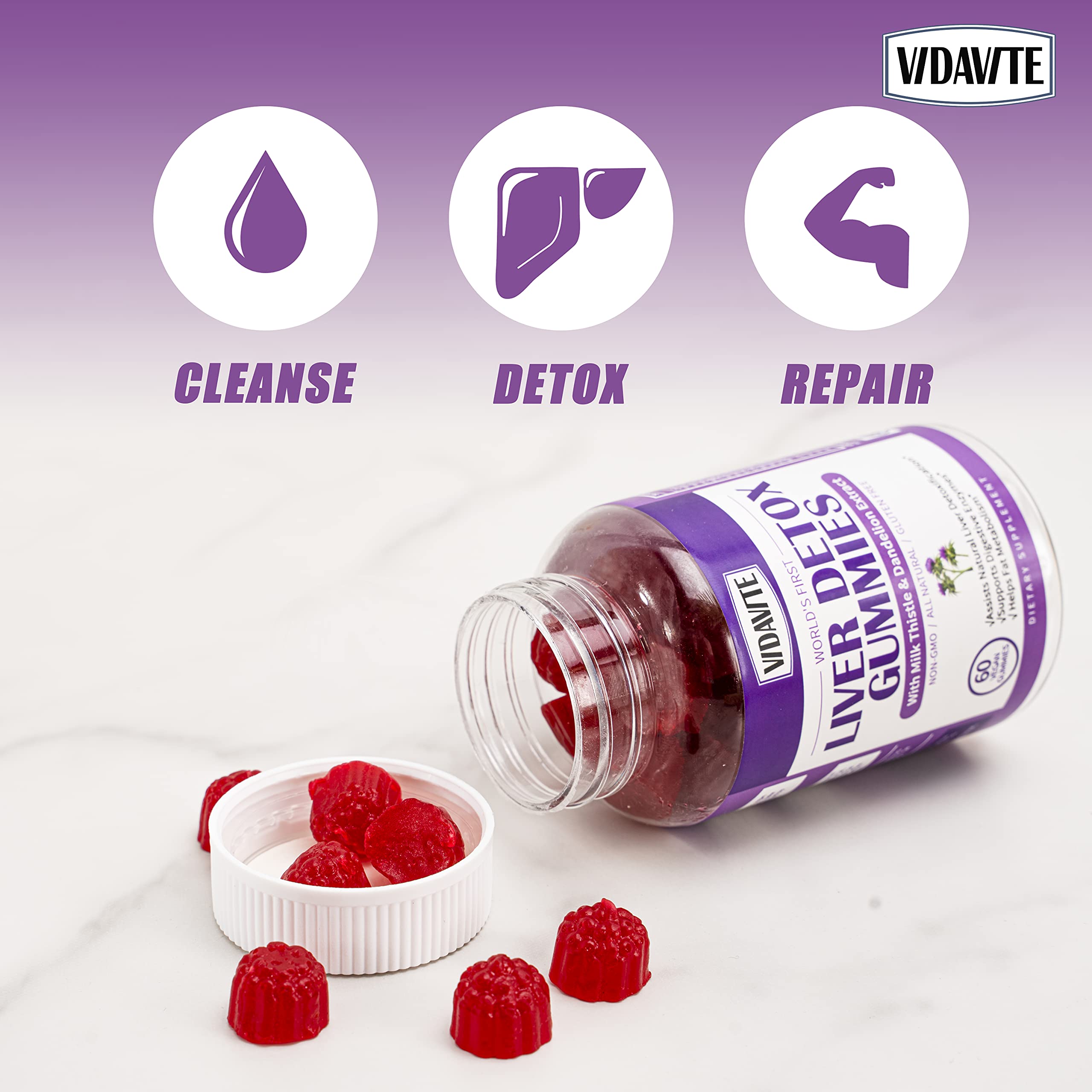 Liver Cleanse Detox & Repair Gummies with Fruits, Greens and Veggies - 30-Day Supply for Liver Support & Digestive Health | Perfect for Daily Detox, Post-Party Recovery & Wellness Routine