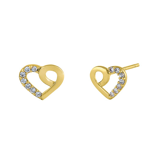 14K Yellow Gold Heart Knot CZ Stud Earrings for Women - Elegant Round Cubic Zirconia Earrings for Valentine's Day, Anniversary & Romantic Gifts