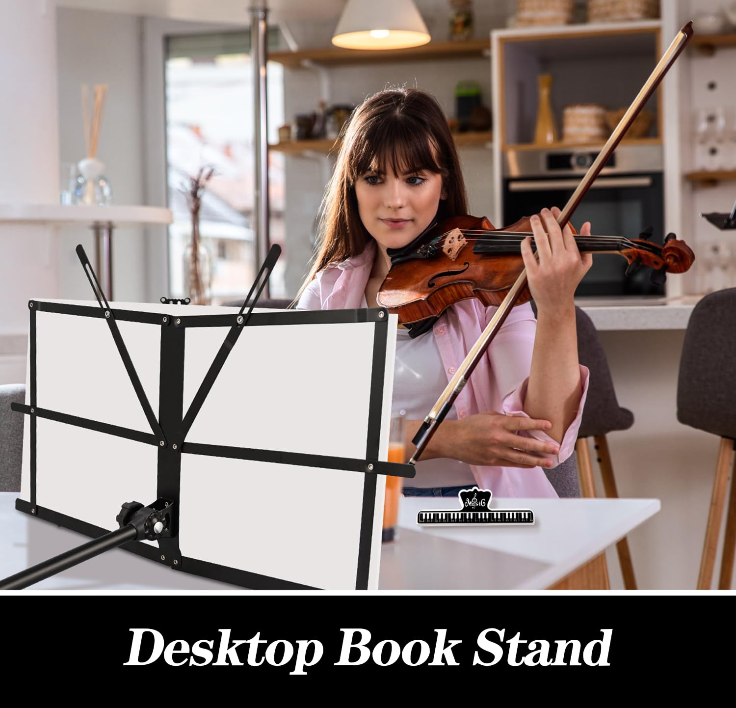 2 Pack Sheet Music Stand - Dual-Use Folding & Adjustable Desktop Book Stand with Sheet Clip Holder & Carrying Bag - Lightweight Portable for Piano, Violin, Guitar Practice & School Band Performances