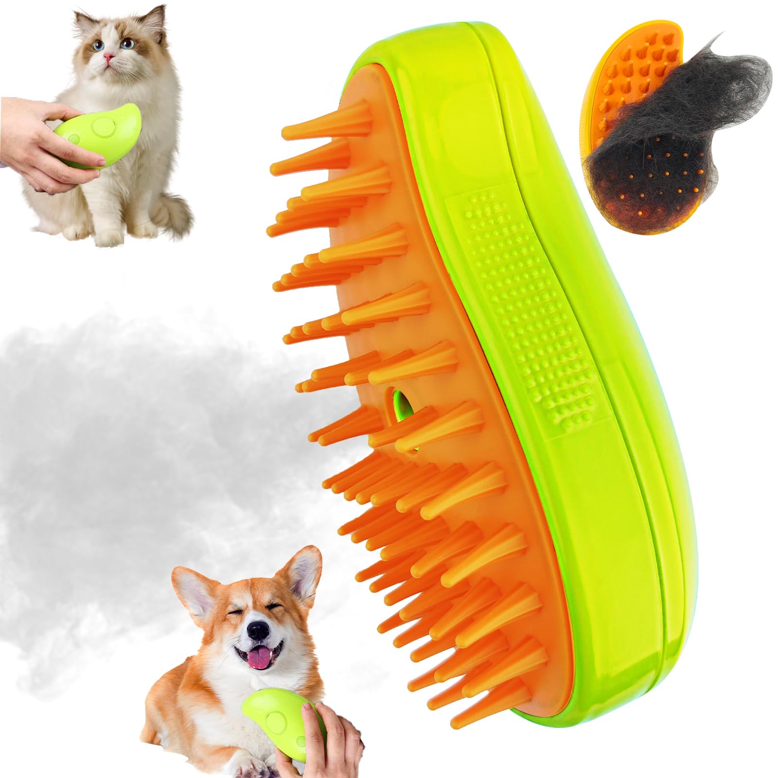 3-in-1 Steamy Cat Grooming Brush - Silicone Pet Hair Brush for Shedding & Cleaning with Water - Gentle Massager for Cats & Dogs | Perfect for Home Grooming & Reducing Pet Hair on Furniture