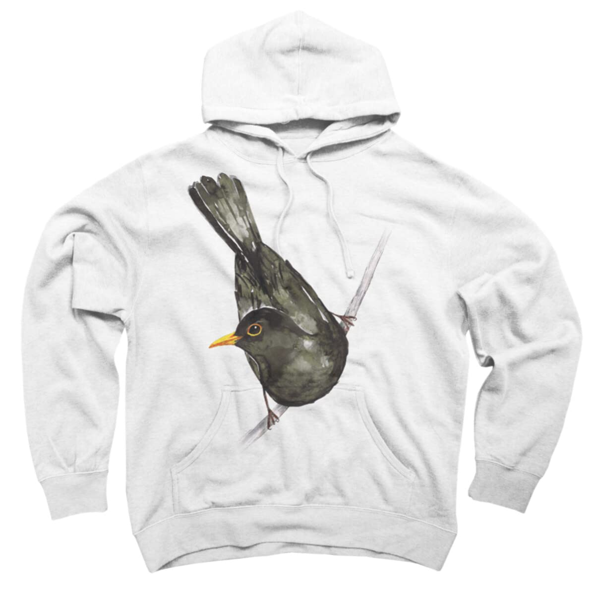 Design By Humans Unisex Blackbird Watercolor Pullover Hoodie by Bwiselizzy | Soft Cotton Streetwear for Men & Women | Perfect for Casual Outfits, Outdoor Activities & Gifts