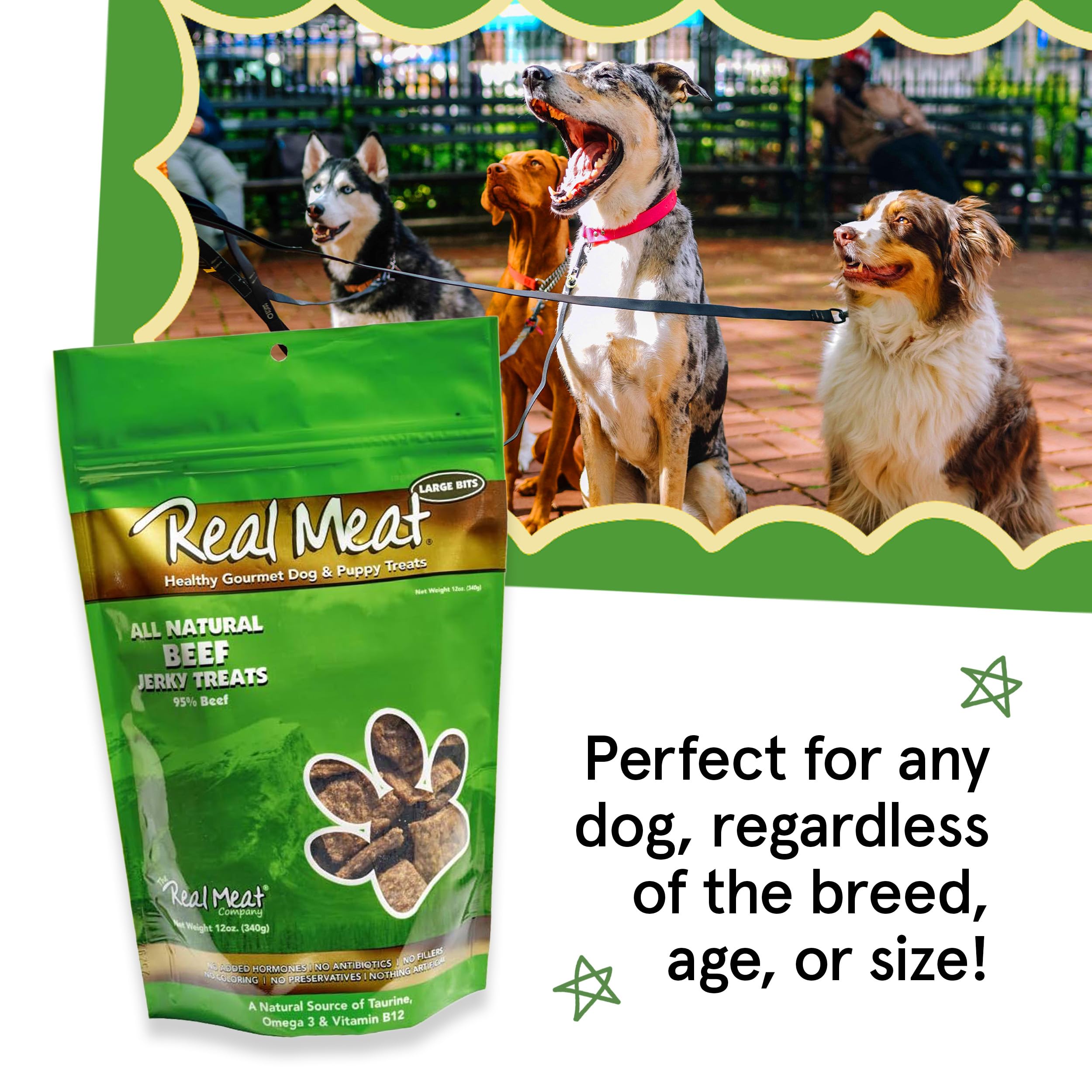 Premium Grain-Free Dog Treats - 3 Pack 12oz Bags of Air-Dried Beef Jerky for Dogs | 95% Human-Grade, Free-Range, Grass-Fed Beef | High Protein, All-Natural Training Rewards & Dental Chews for Small & Large Breeds