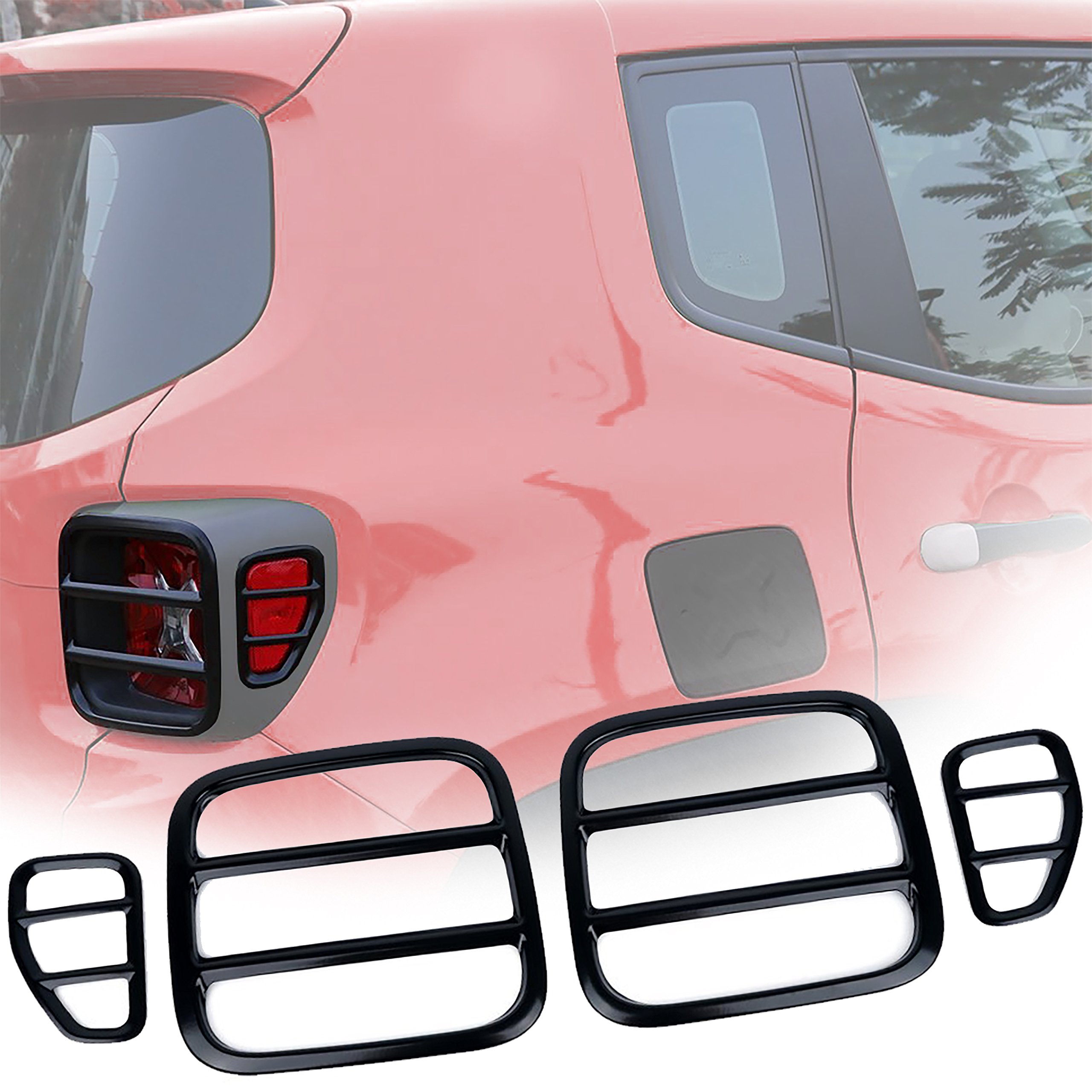 Jeep Renegade Accessories Kit - 18pcs Black Door Handle Covers, Gas Tank Cover, Tail Light Guards, Headlight Bezels & Front Grill Inserts | Off-Road Protection & Style Upgrade