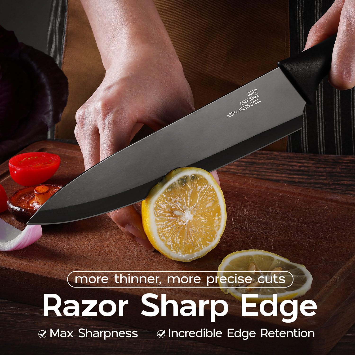 Premium 12-Piece Black Stainless Steel Kitchen Knife Set - Ultra Sharp Blades with Protective Covers for Cooking, Slicing & Food Prep | Perfect for Home Chefs & Professional Kitchens