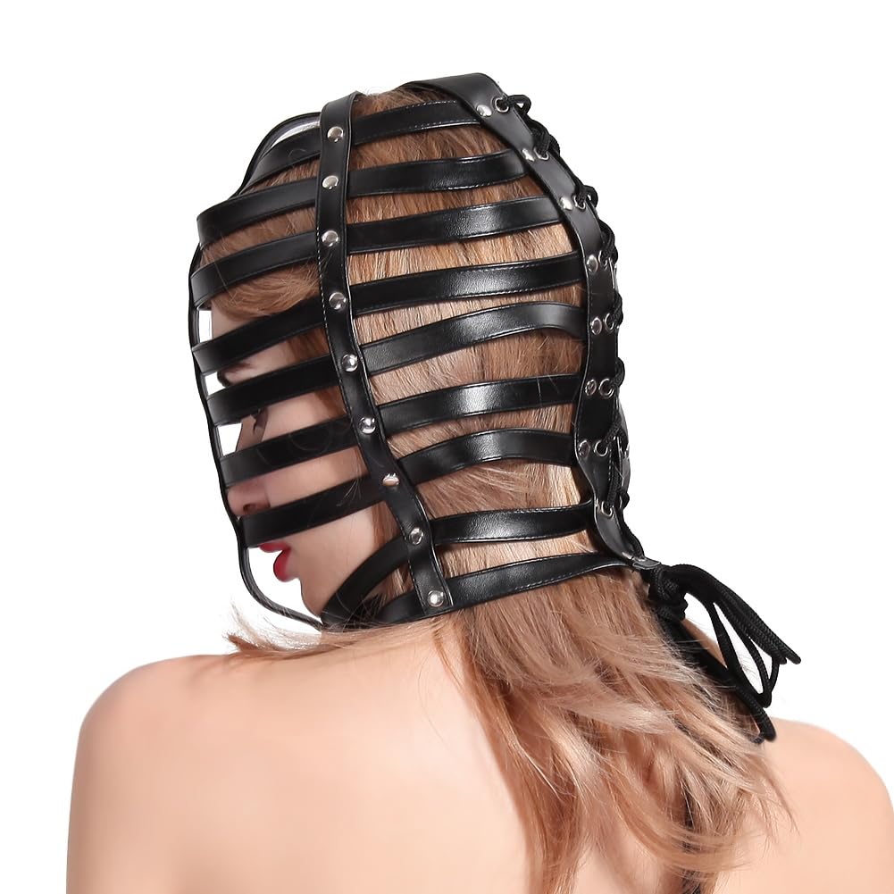 BDSM Adjustable Leather Bondage Mask for Adults - Fetish SM Cosplay, Masquerade Head Mask for Men & Women - Perfect for Role Play, Spicing Up Relationships & Sensual Exploration