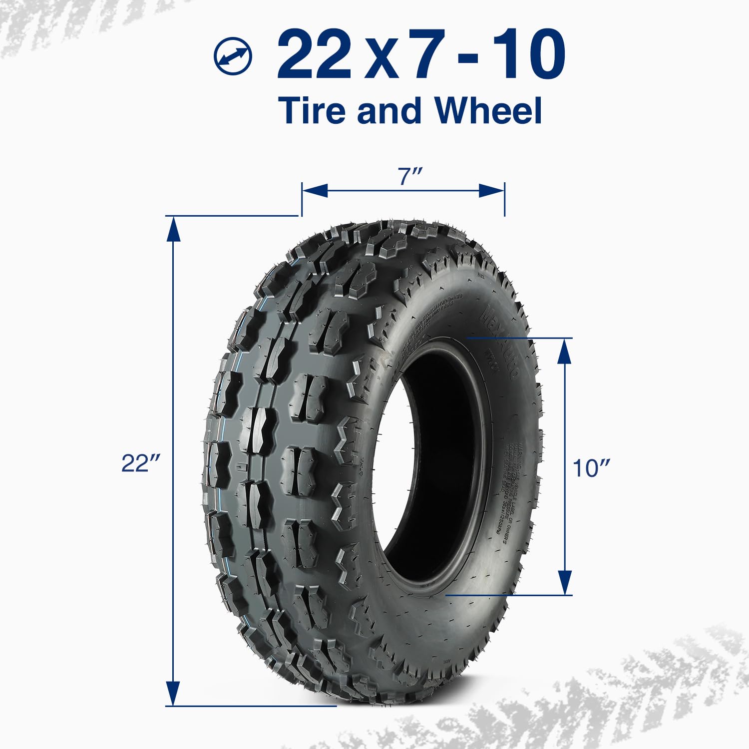 MaxAuto 22x7-10 ATV Tires - 4-Ply All-Terrain Tubeless Knobby Tires for Mud, Sand, Snow & Rock - Set of 2 - Perfect for Sport ATV/UTV Off-Road Adventures & Trail Riding