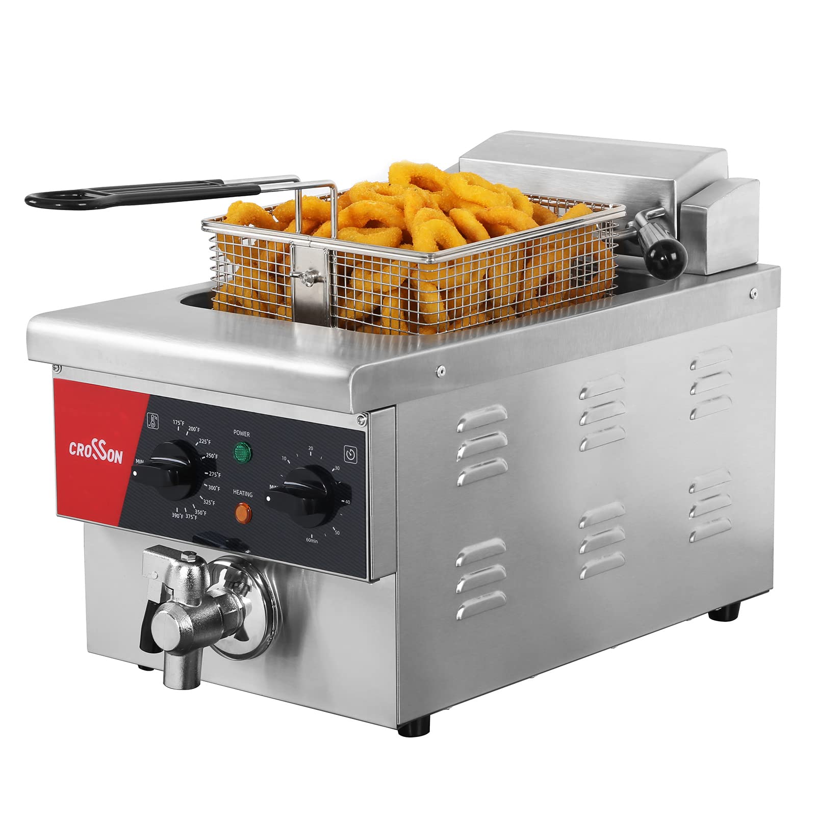 CROSSON 6L Commercial Electric Deep Fryer with Timer, Drain & Lid - 1800W Countertop Deep Fryer for Restaurants, Fast Food & Home Use - Perfect for Frying Chicken, French Fries & Seafood