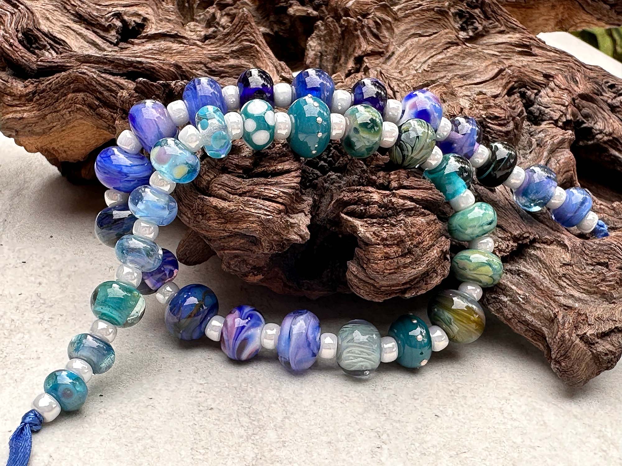 33 Mini Blue Orphan Mix Lampwork Glass Beads Set for Jewelry Making - DIY Bracelets, Necklaces, and Craft Projects (SRA)
