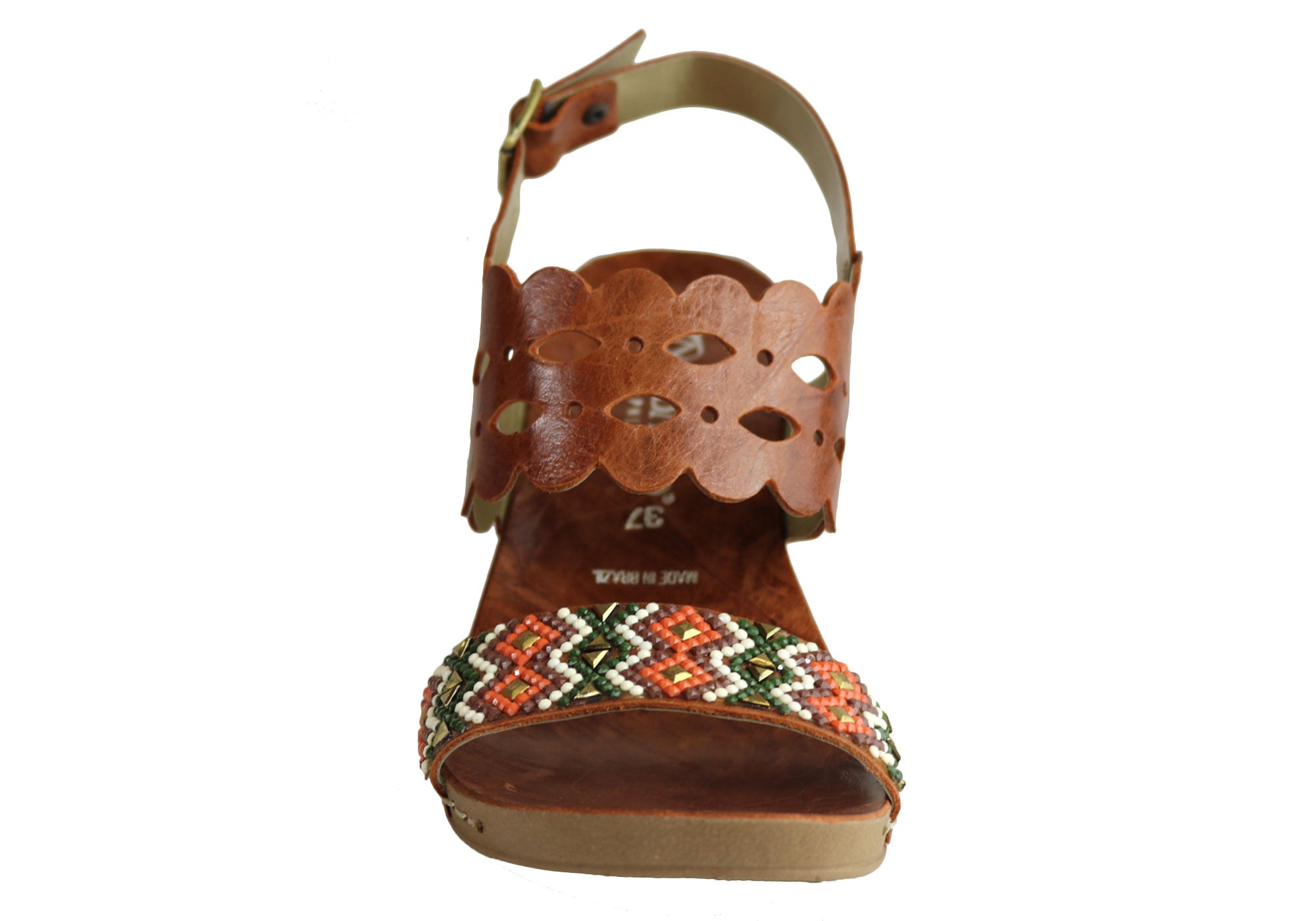 Andacco Women's Comfortable Leather Mid Heel Sandals - Handmade in Brazil - Perfect for Summer Outings, Beach Vacations & Casual Wear