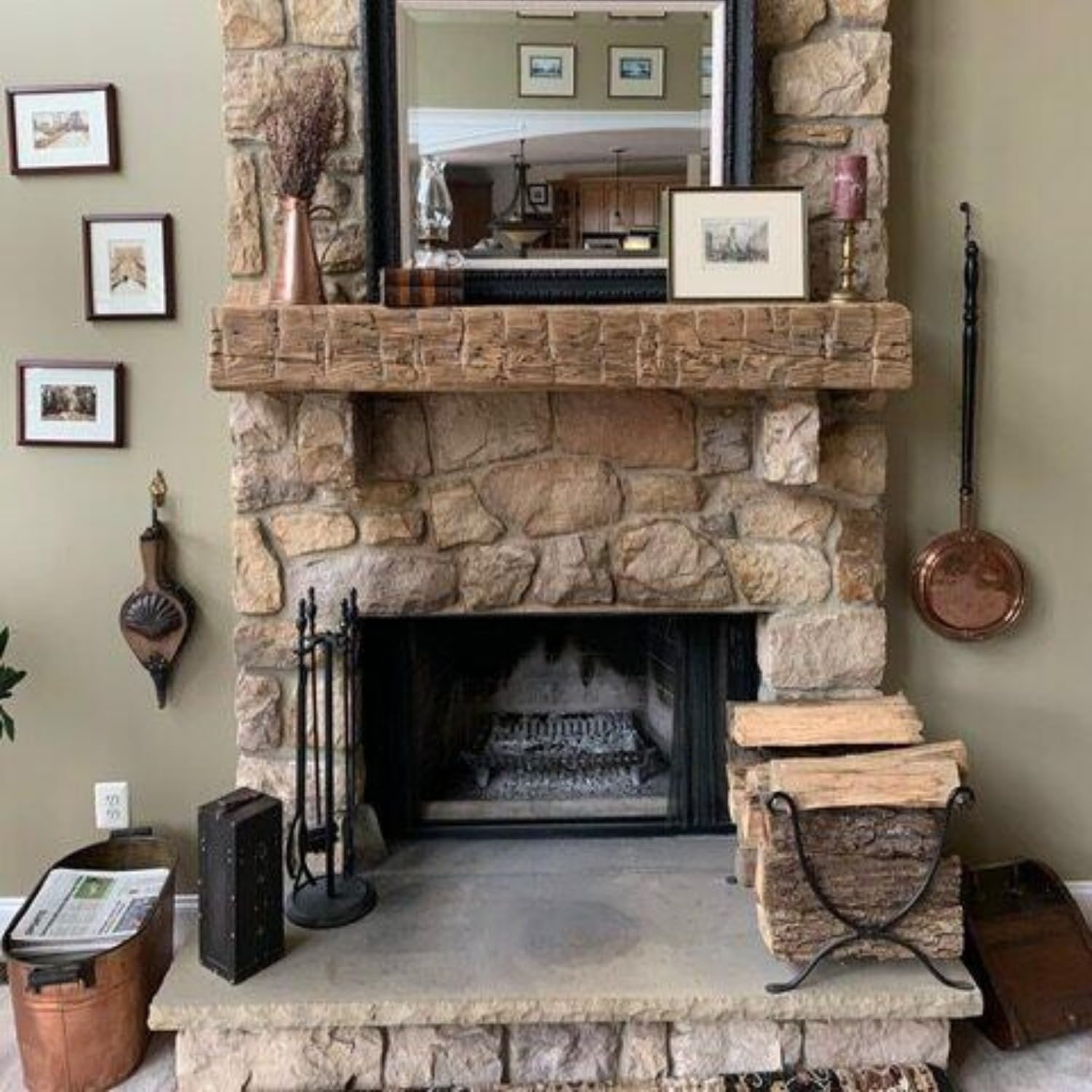 Handcrafted Reclaimed Wood Fireplace Mantel Shelf - Rustic Floating Barn Beam Shelf in Custom Lengths | Perfect for Farmhouse, Cabin & Living Room Decor