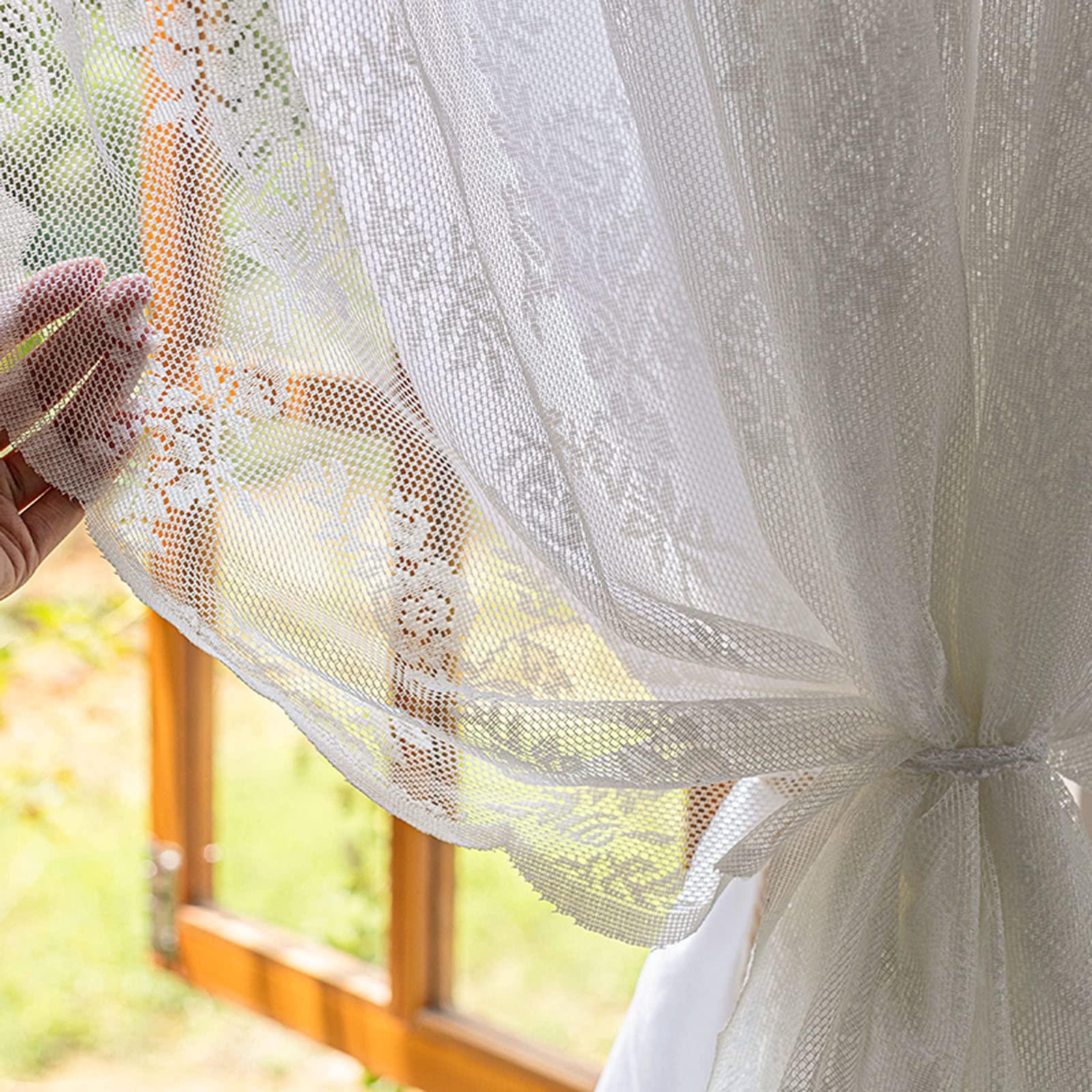 V3VOGUE White Rustic Lace Sheer Curtains - 1 Piece Small Half Window Curtain, Privacy Translucent Voile Drapes for Kitchen, Cafe, Partition & Valance - Perfect for Bedroom, Living Room & Office Decor