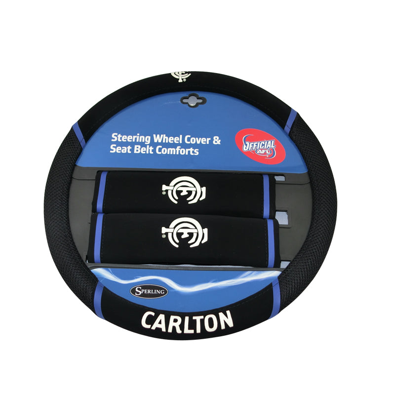 Carlton Blues AFL Steering Wheel Cover - Premium Custom Fit Car Accessory for AFL Fans | Perfect for Game Day & Road Trips