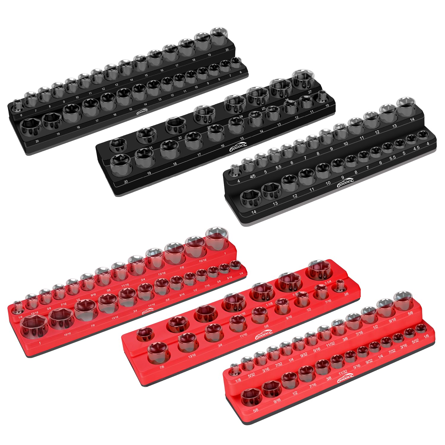 GOOACC 6-Piece Magnetic Socket Organizer Set - 1/2