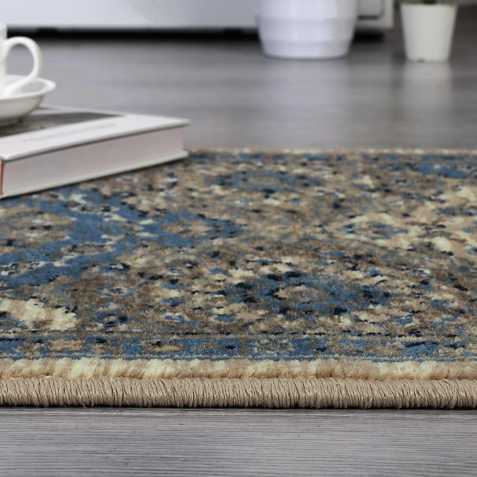 GARVEE 2x8 Vintage Floral Hallway Runner Rug - Boho Oriental Distressed Low Pile Thick Aesthetic Rug - Perfect for Entryway, Bedroom, Kitchen, Laundry Room & Moroccan Style Floor Decor - Blue Home Decor Carpet