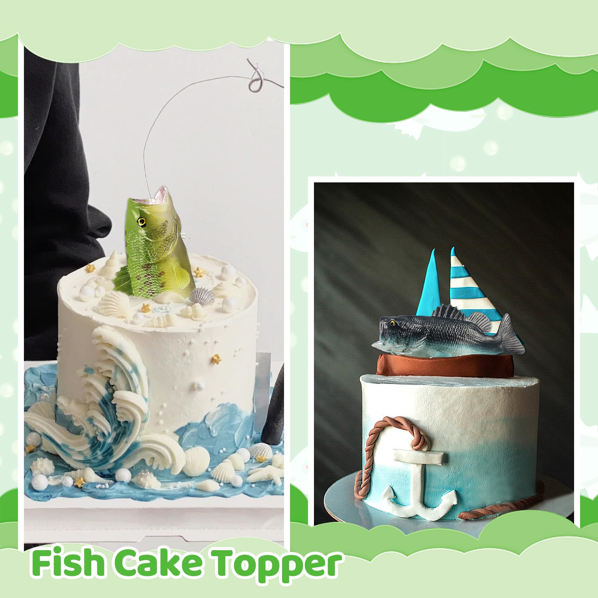 2-Piece Fishing Cake Topper Set - Fish-Themed Birthday Party Decorations for Cakes - Perfect for Fishing Enthusiast Birthday Parties, Baby Showers & Outdoor-Themed Celebrations
