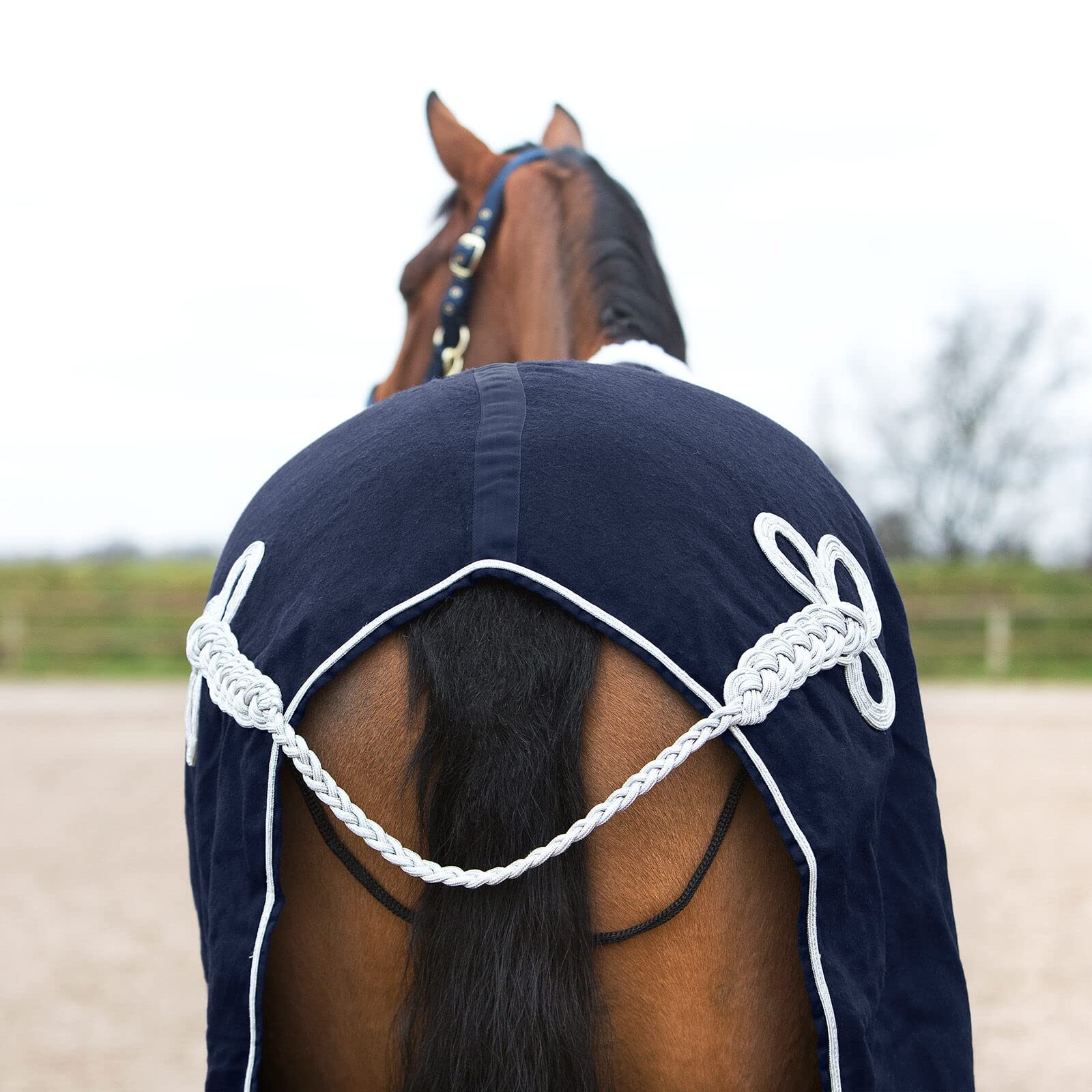 HORZE Millau Wool Blanket - Dark Blue - 84 Inch Warm & Cozy Horse Stable Blanket for Winter Riding & Outdoor Camping