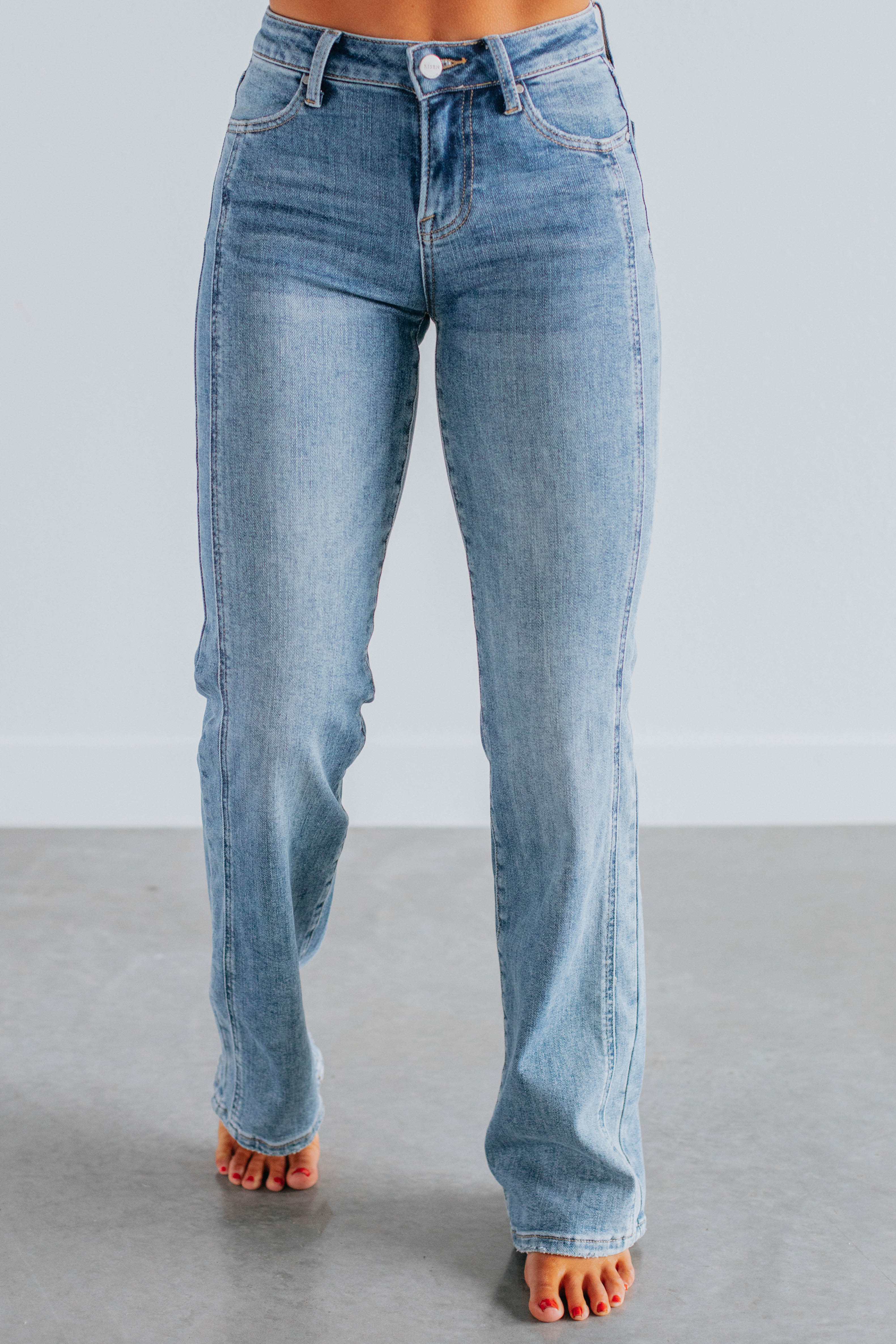 Calina Risen Jeans - Medium Wash Women's High Waist Stretch Denim Pants | Perfect for Casual Wear, Office & Date Nights