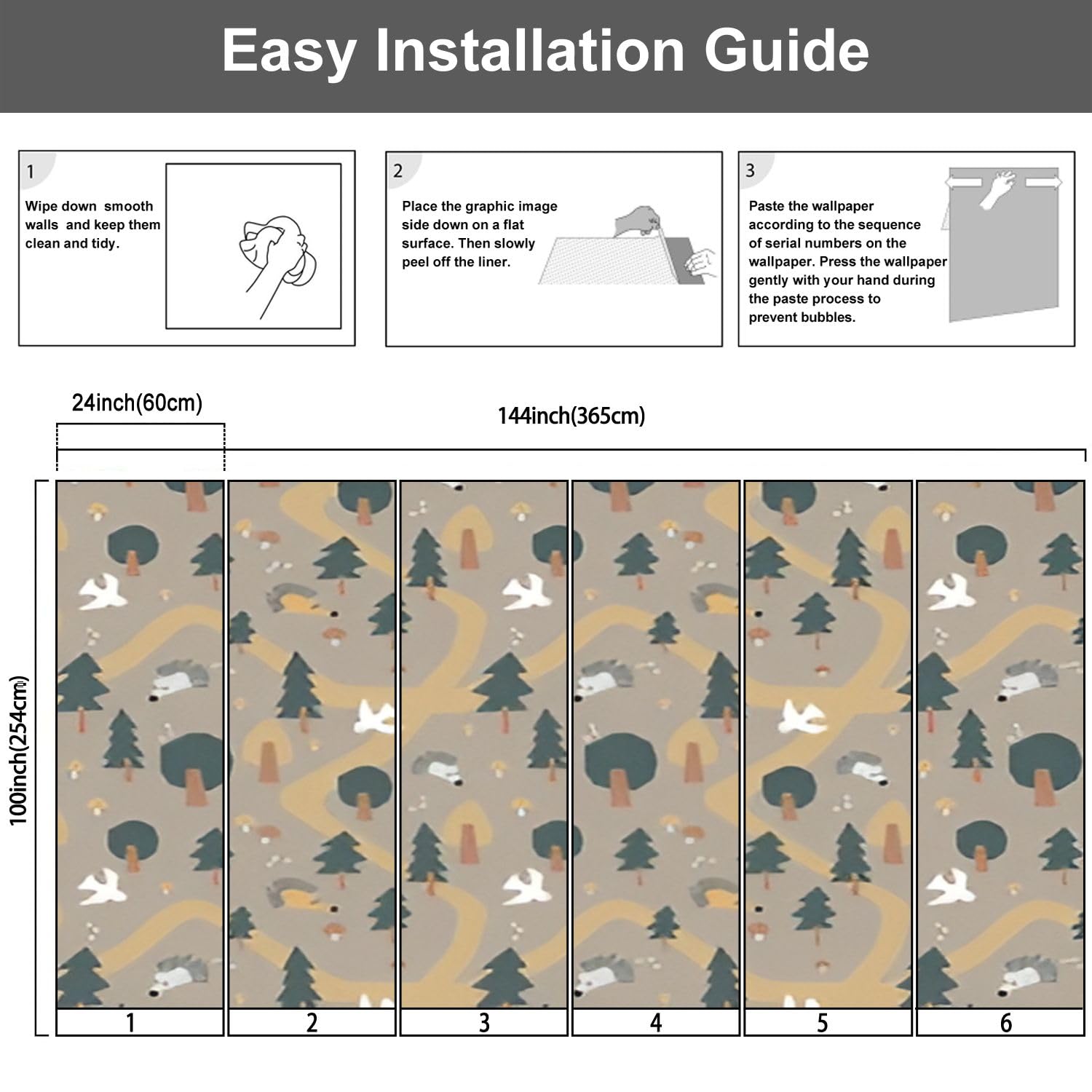 3D Modern Scandinavian Forest Animals Wall Mural - Peel and Stick Removable Self-Adhesive Wallpaper with Birds, Mushrooms & Hedgehogs for Living Room, Kids Bedroom Decor - Nursery, Playroom, Dorm Wall Stickers