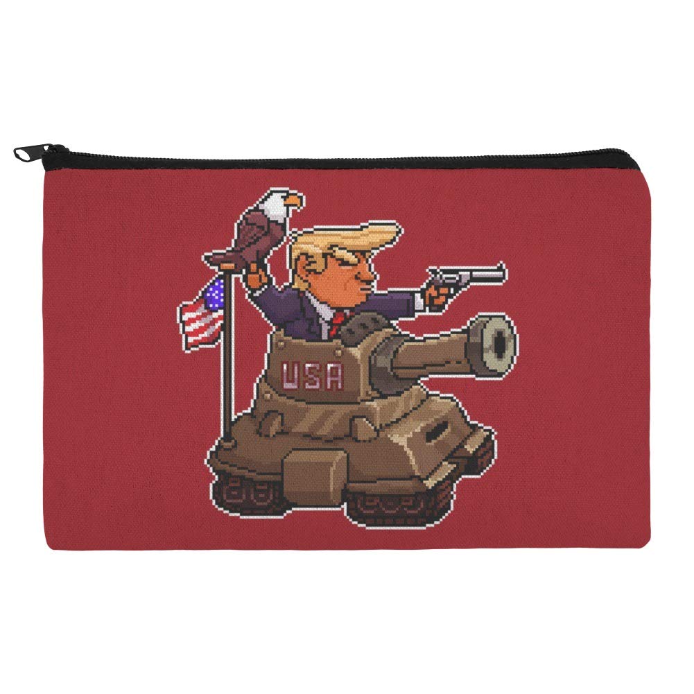 Patriotic Pixel Trump in Tank Cosmetic Bag with American Eagle Flag - Waterproof Makeup Organizer Pouch for Travel & Daily Use