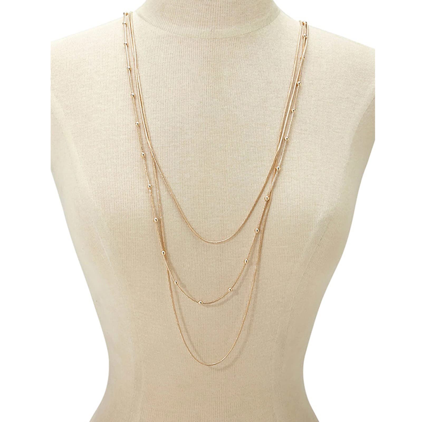 Elegant Gold Sweater Chain - Multi-Layer Choker with Tassel Pendant & Beaded Detail | Stylish Long Bar Charm Necklace for Women | Perfect for Layering, Boho Fashion & Casual Outfits