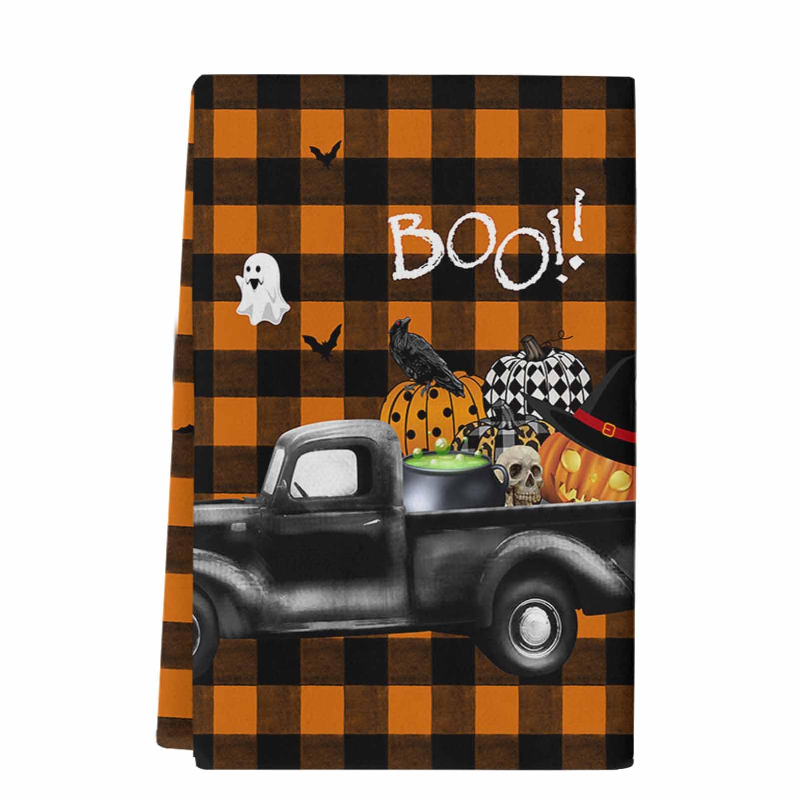 **Orange Plaid Crystal Emotion Kitchen Towels – Soft, Absorbent, Fast-Drying & Reusable Dish Towels for Kitchen, Bathroom & Hand Drying – Perfect for Halloween, Thanksgiving & Holiday Decor (Set of 2)**    *(Use: Ideal for dish drying, hand towels, bathroom decor, holiday kitchen accents, and everyday cleaning.)*
