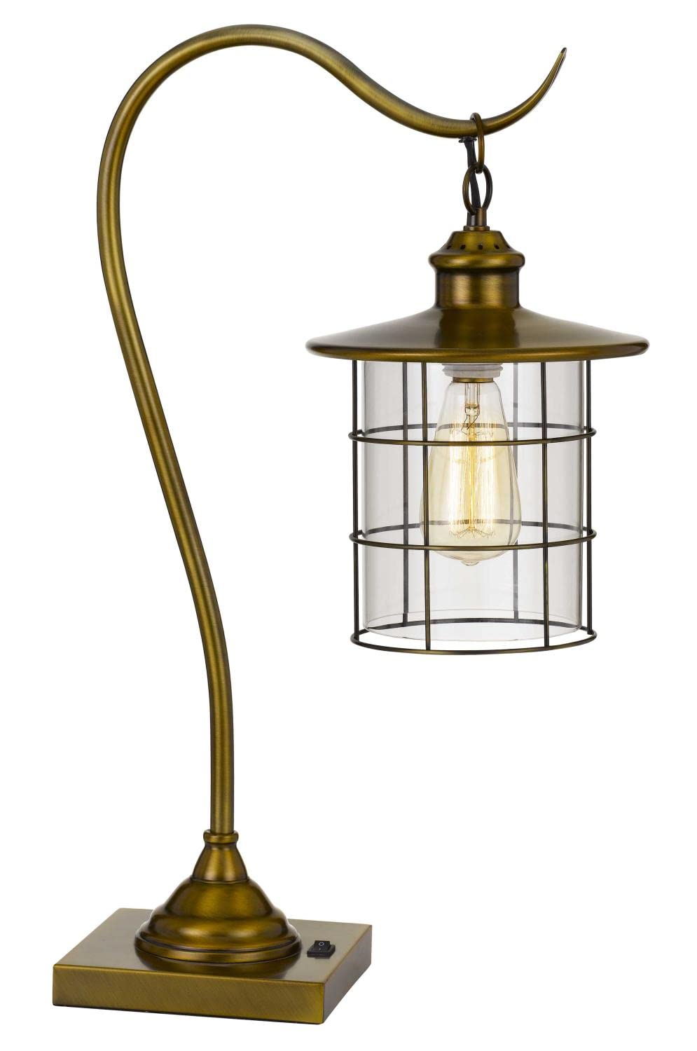 Cal Silverton Vintage Desk Lamp with Glass Shade - Includes Edison Bulb - Perfect for Home Office, Study & Bedroom Reading Light