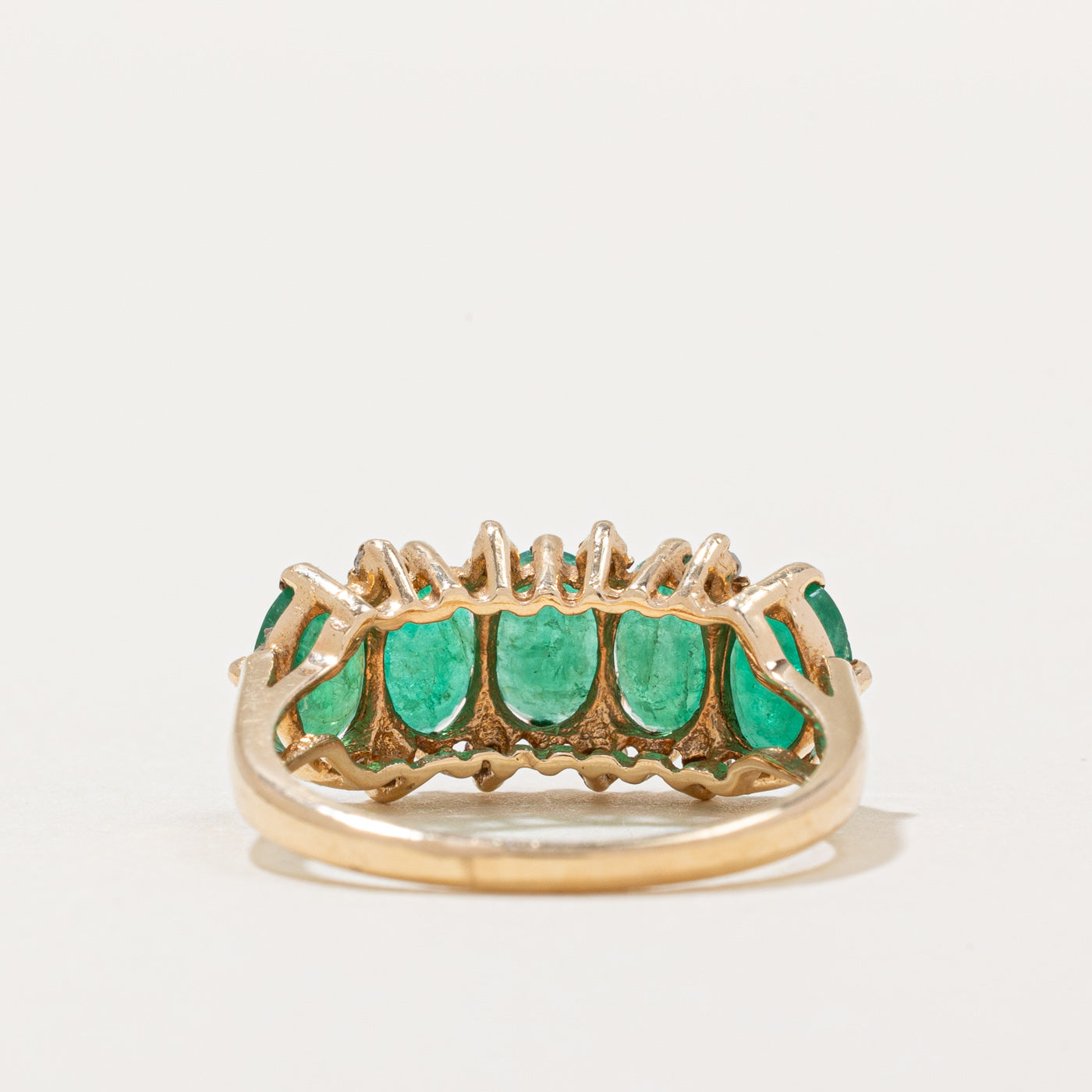 1.50ctw Five Stone Emerald & Diamond Ring - 0.04ctw Diamond Accents - Size 6 - Elegant Wedding Band, Anniversary Gift, or Everyday Luxury Jewelry