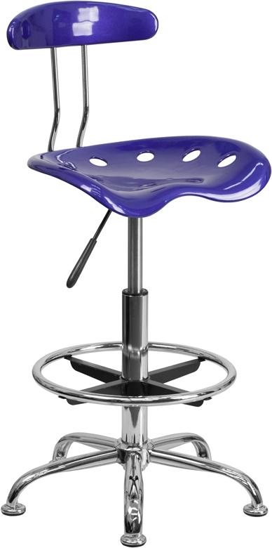 FLASH Bradley Vibrant Violet and Chrome Drafting Stool with Tractor Seat - Adjustable Height Bar Stool for Home Office, Art Studio & Industrial Workspaces