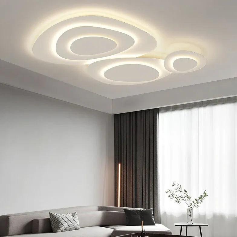 Modern Two-Tier Irregular Circle White Ceiling Light - Stylish Lighting for Living Room, Bedroom & Dining Area